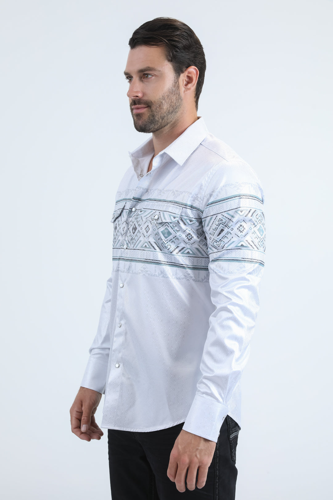 Mens Modern Fit Panoramic Foil Print White Shirt