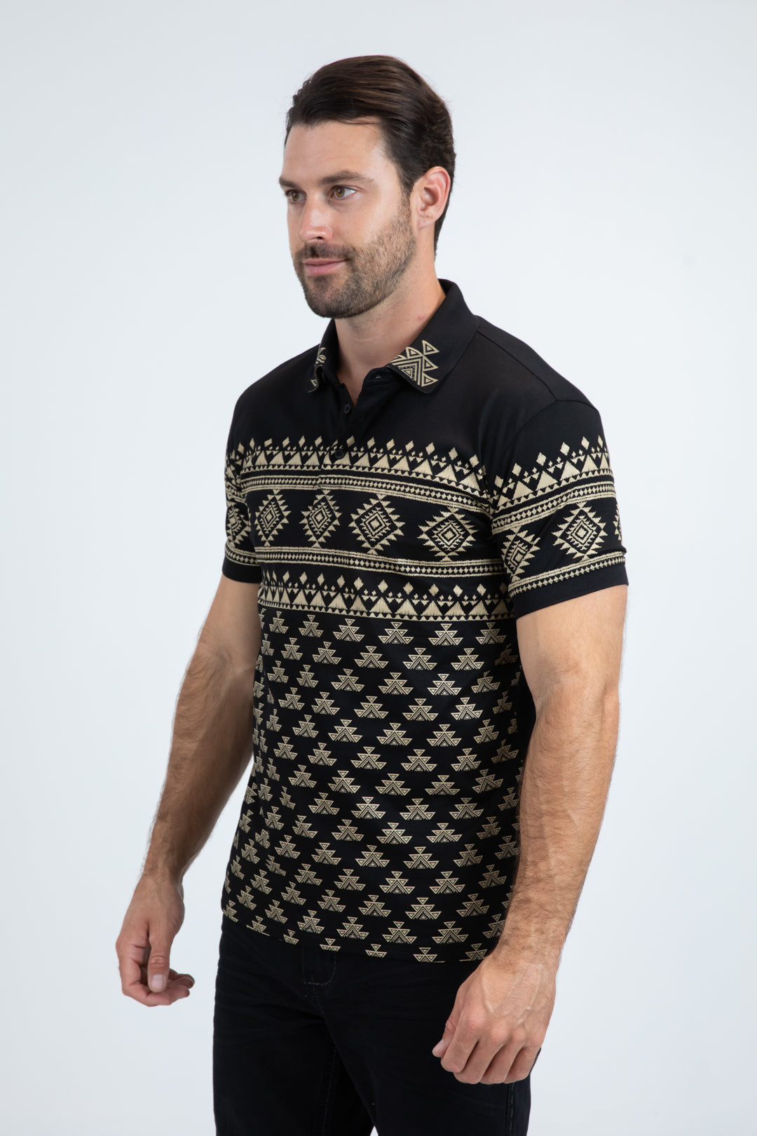 Mens Modern Fit Stretch Cotton Black Polo