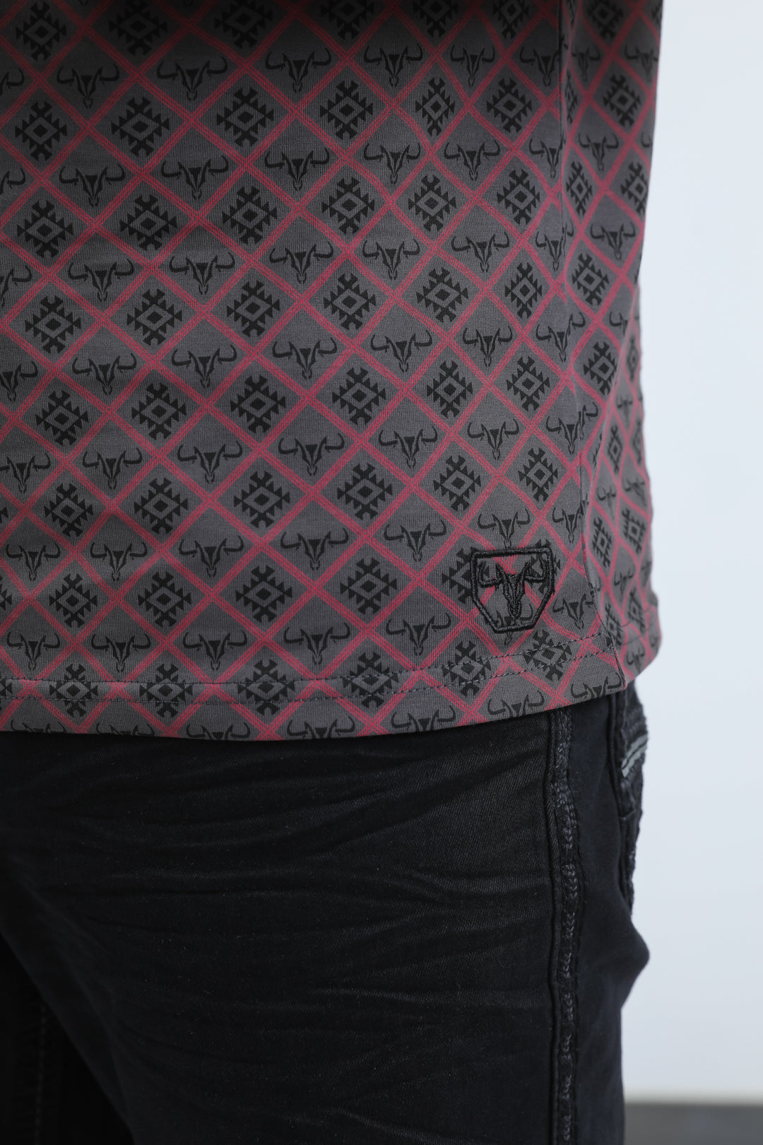 Mens Modern Fit Stretch Cotton Grey Polo with Aztec Print
