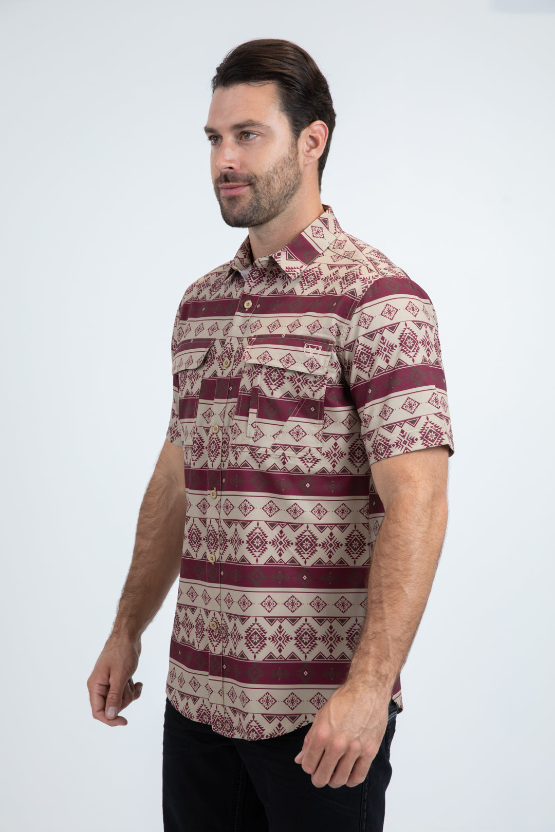 Mens Performance Classic Fit Short Sleeve Beige Shirt