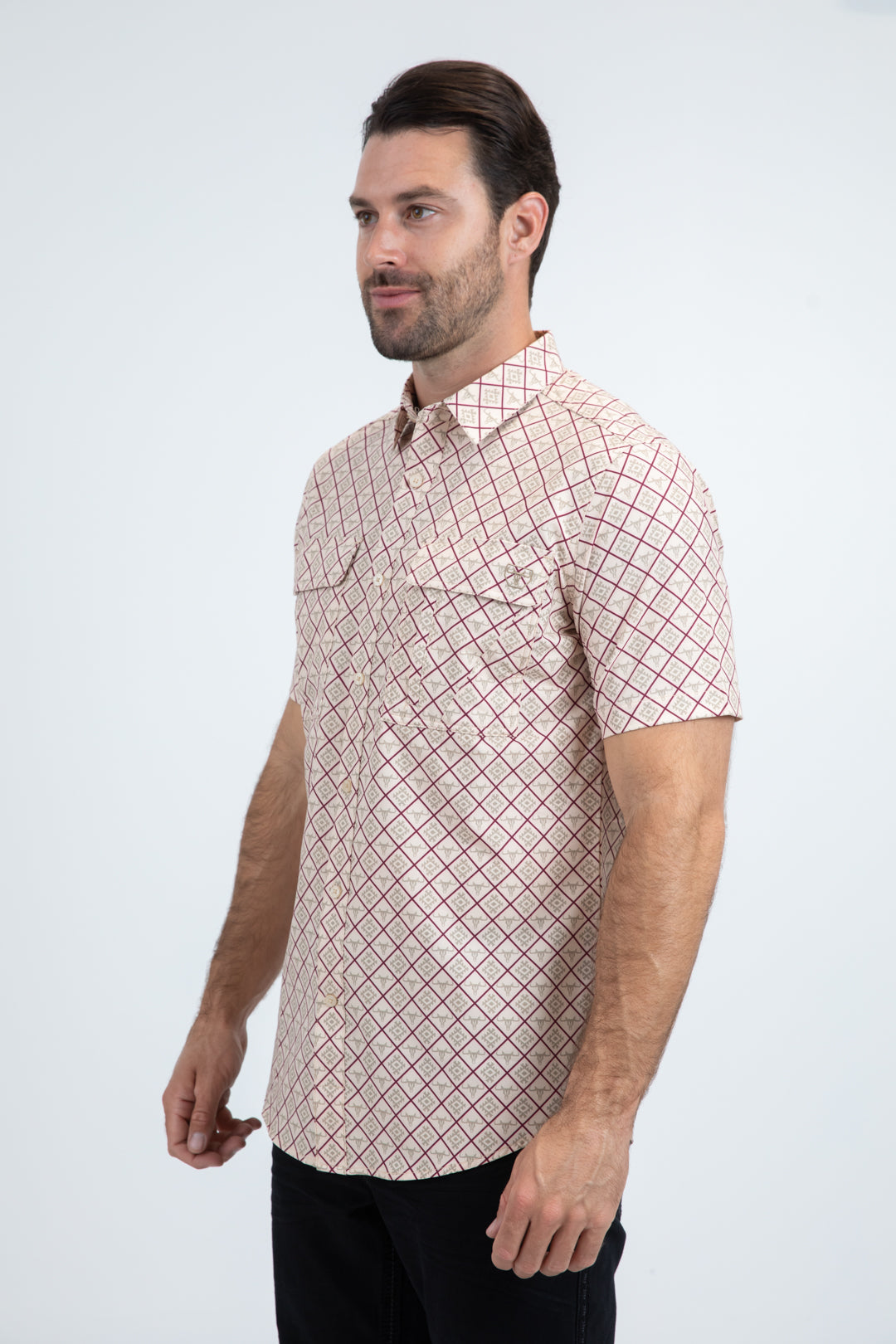 Mens Performance Classic Fit Short Sleeve Beige Shirt