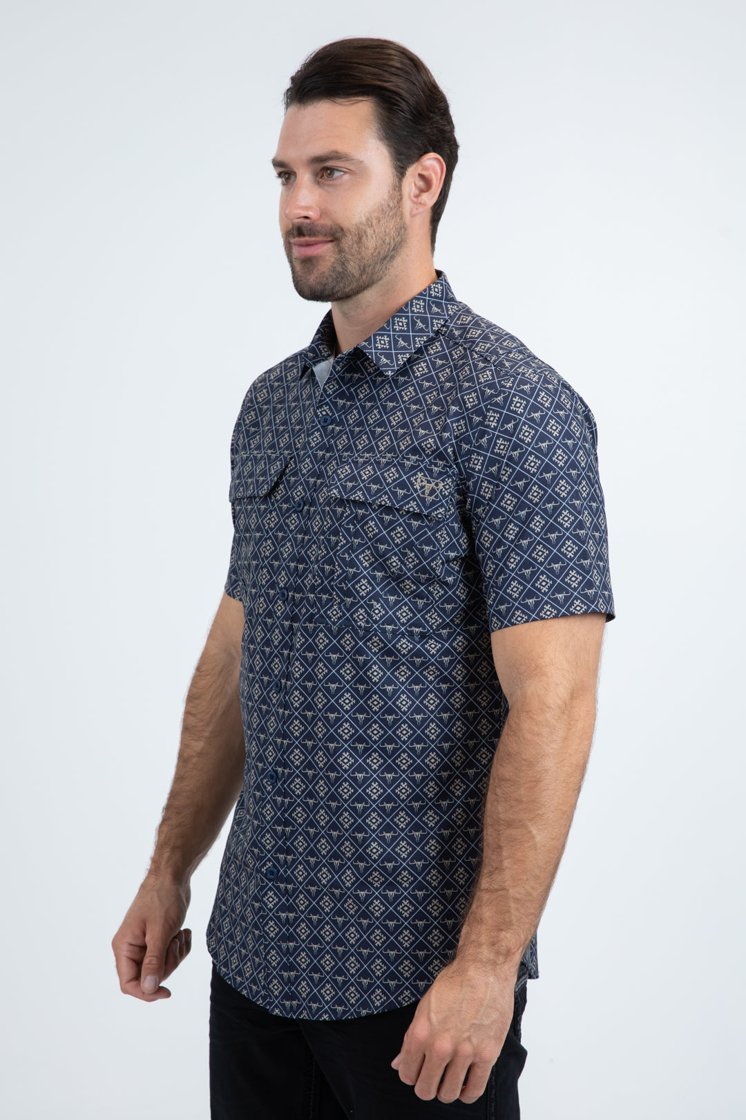 Mens Performance Classic Fit Short Sleeve Blue Shirt