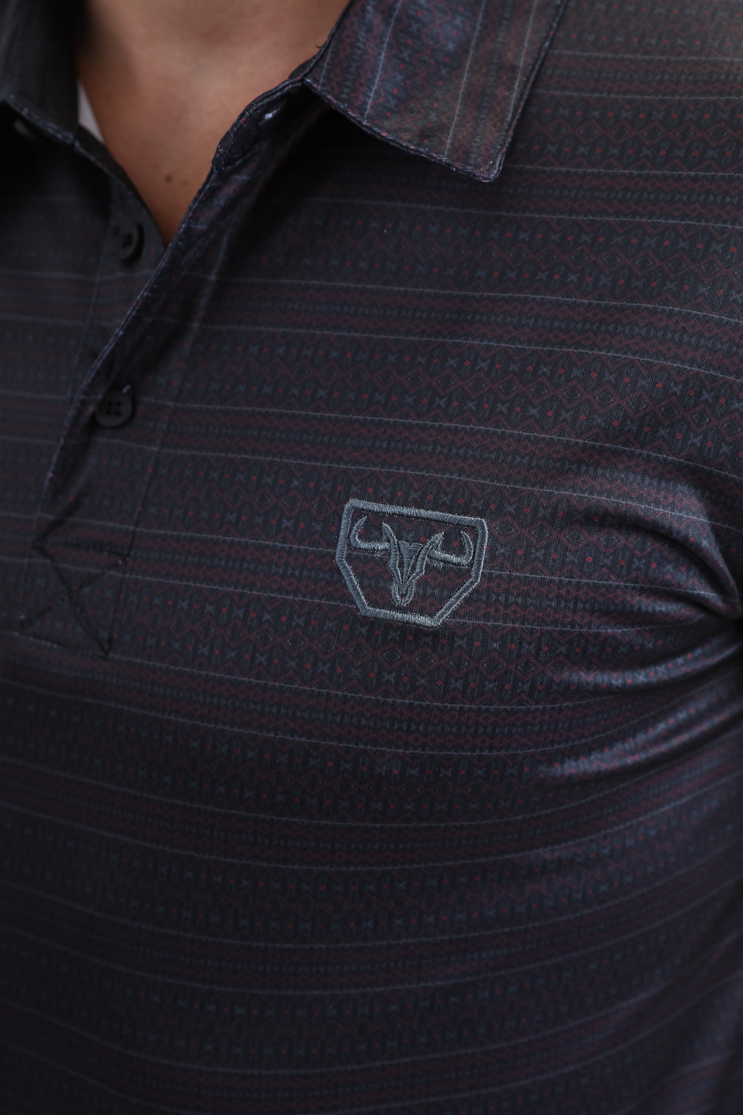 Mens Performance Fabric Modern Fit Stretch Aztec Print Black Polo