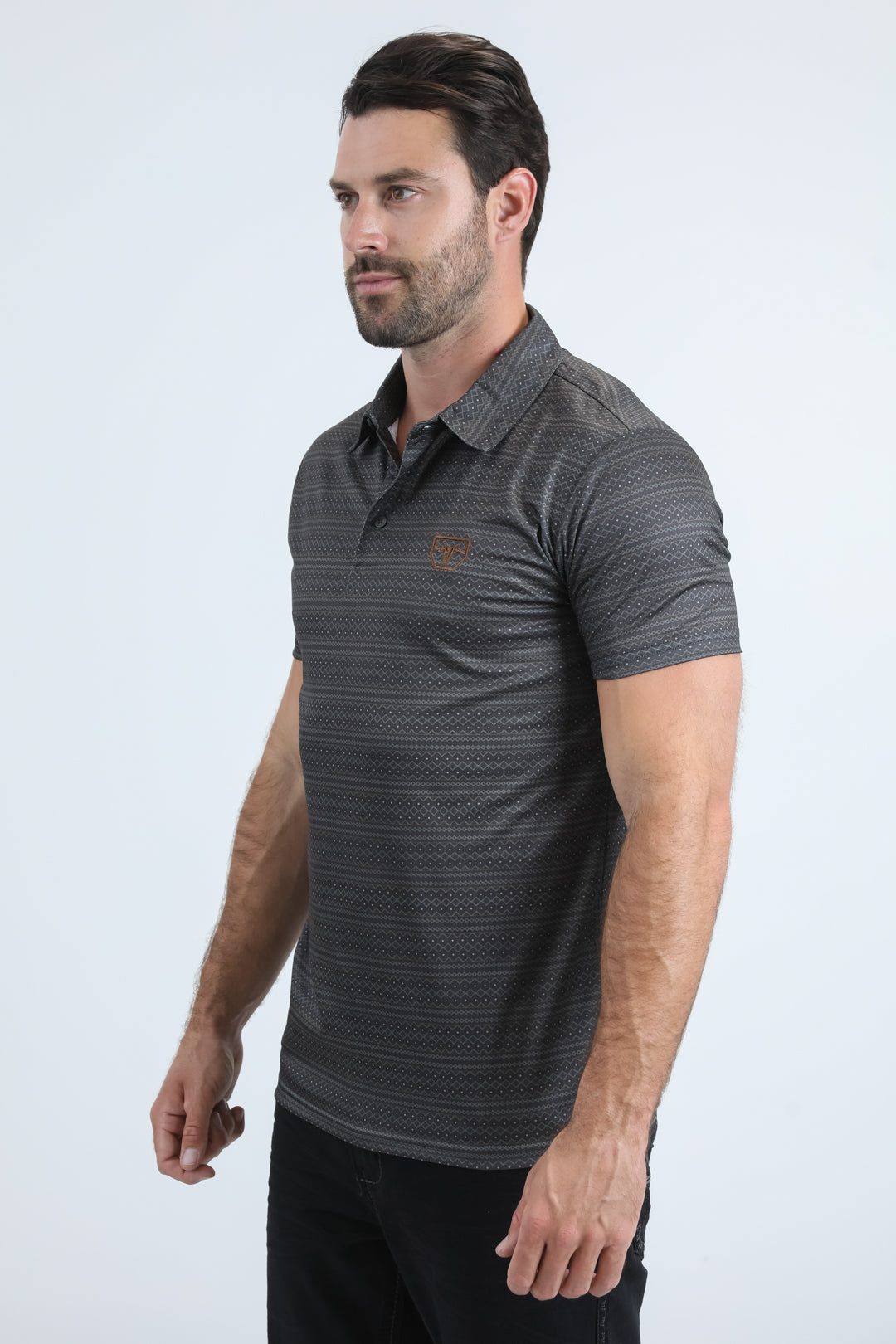 Mens Performance Fabric Modern Fit Stretch Aztec Print Olive Polo