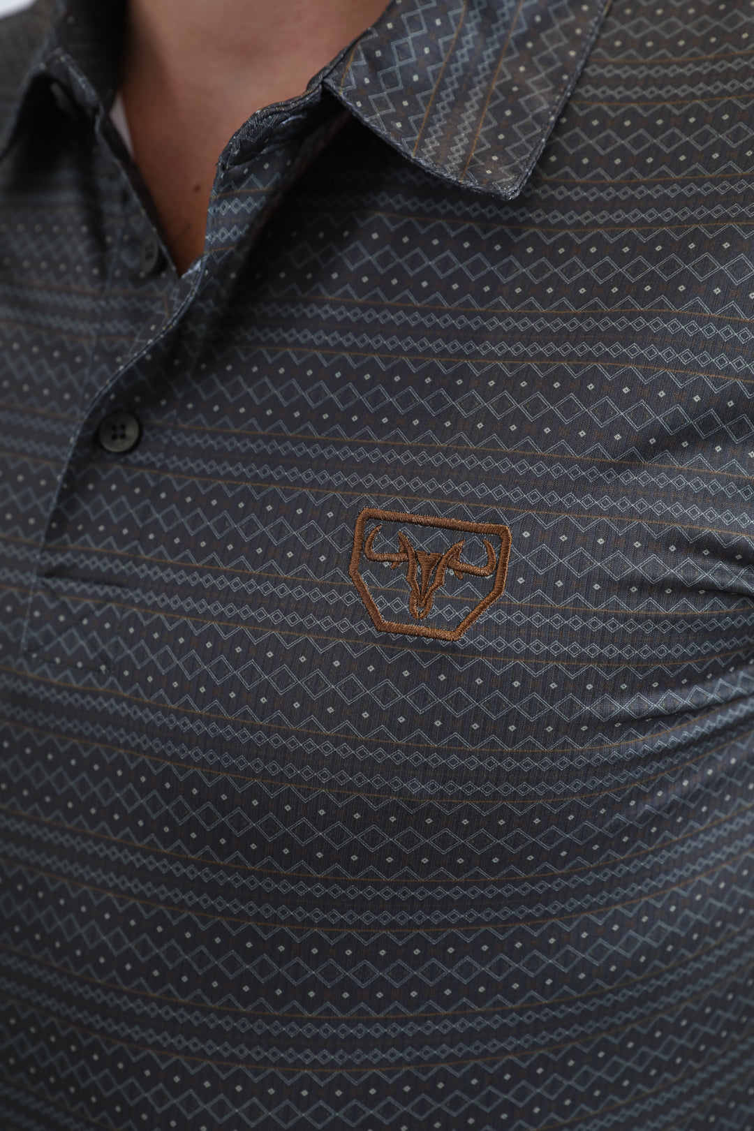 Mens Performance Fabric Modern Fit Stretch Aztec Print Olive Polo