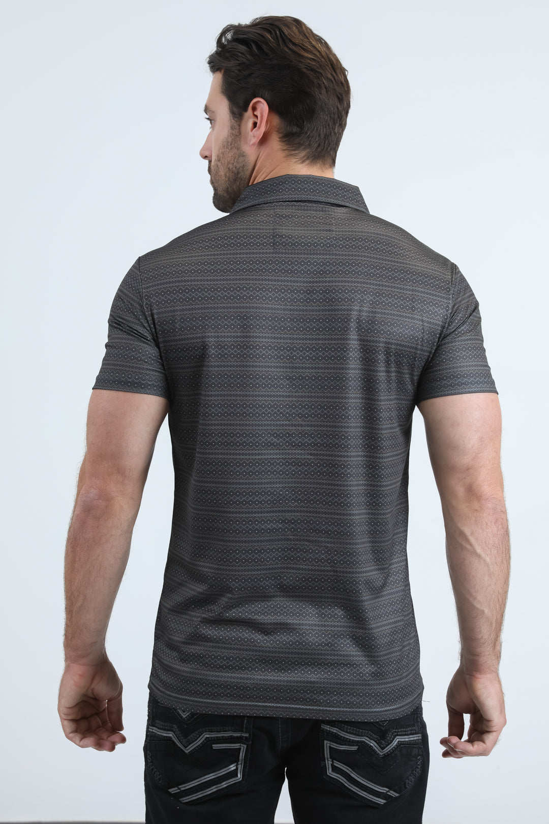 Mens Performance Fabric Modern Fit Stretch Aztec Print Olive Polo