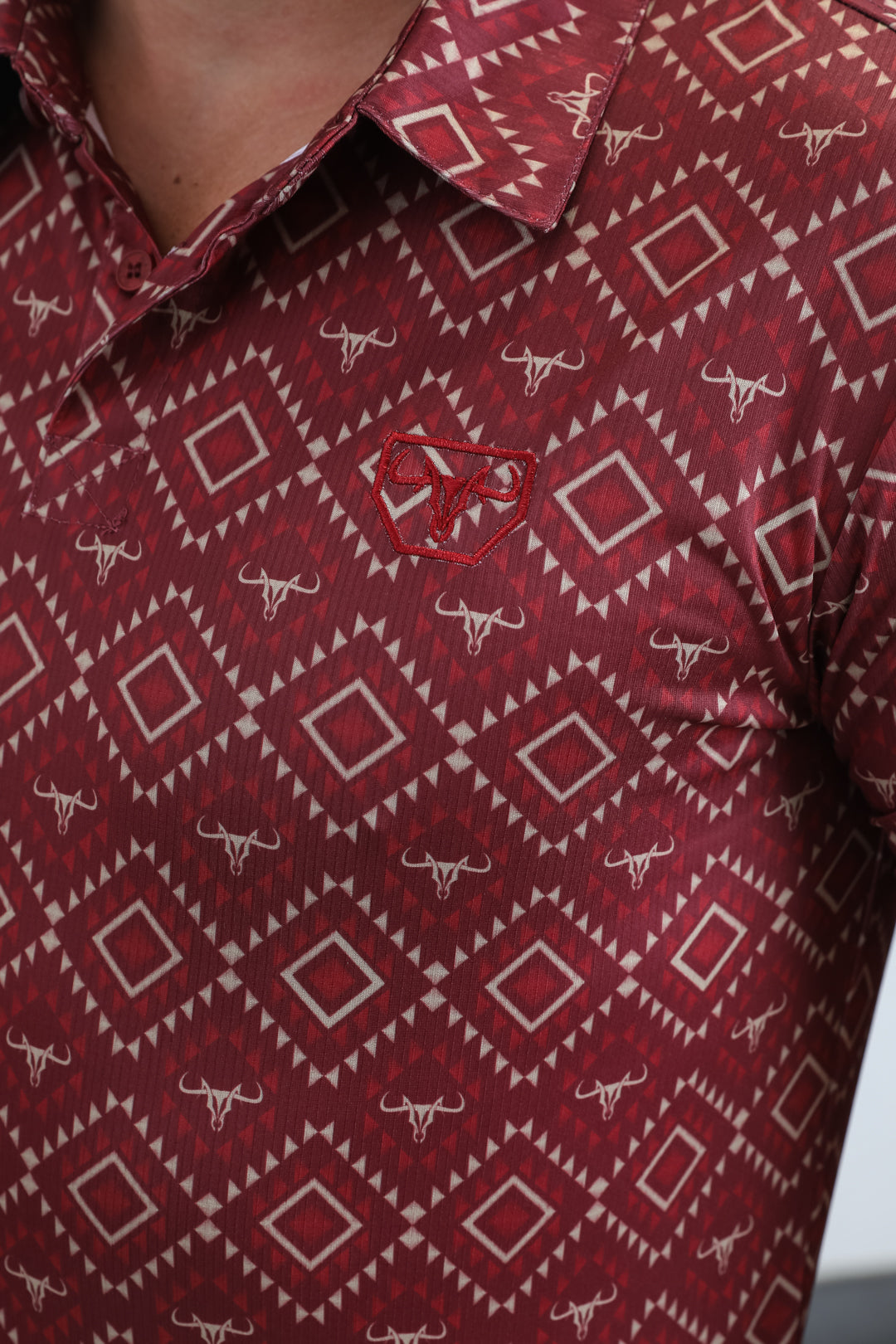 Mens Performance Fabric Modern Fit Stretch Aztec Print Red Polo