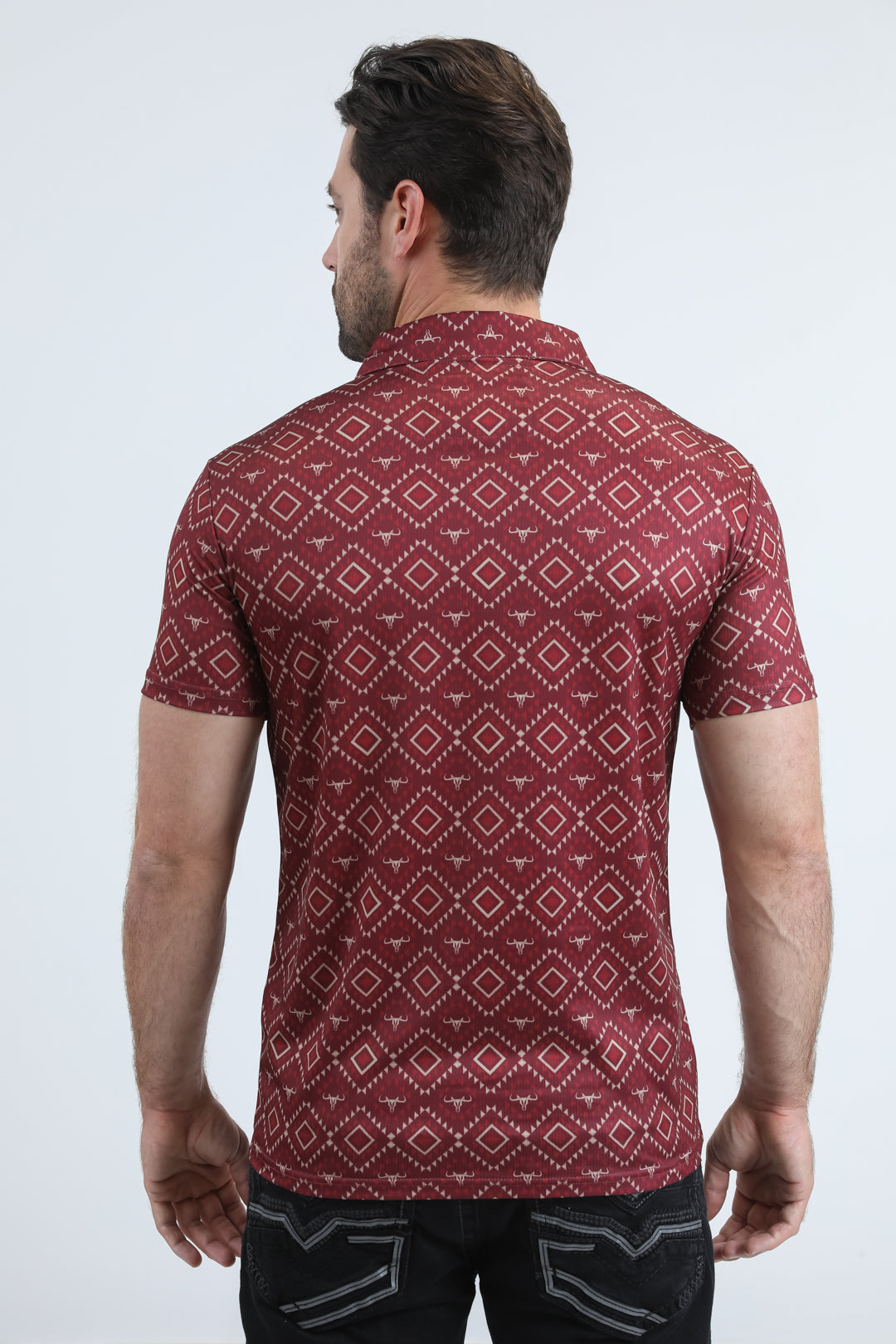 Mens Performance Fabric Modern Fit Stretch Aztec Print Red Polo