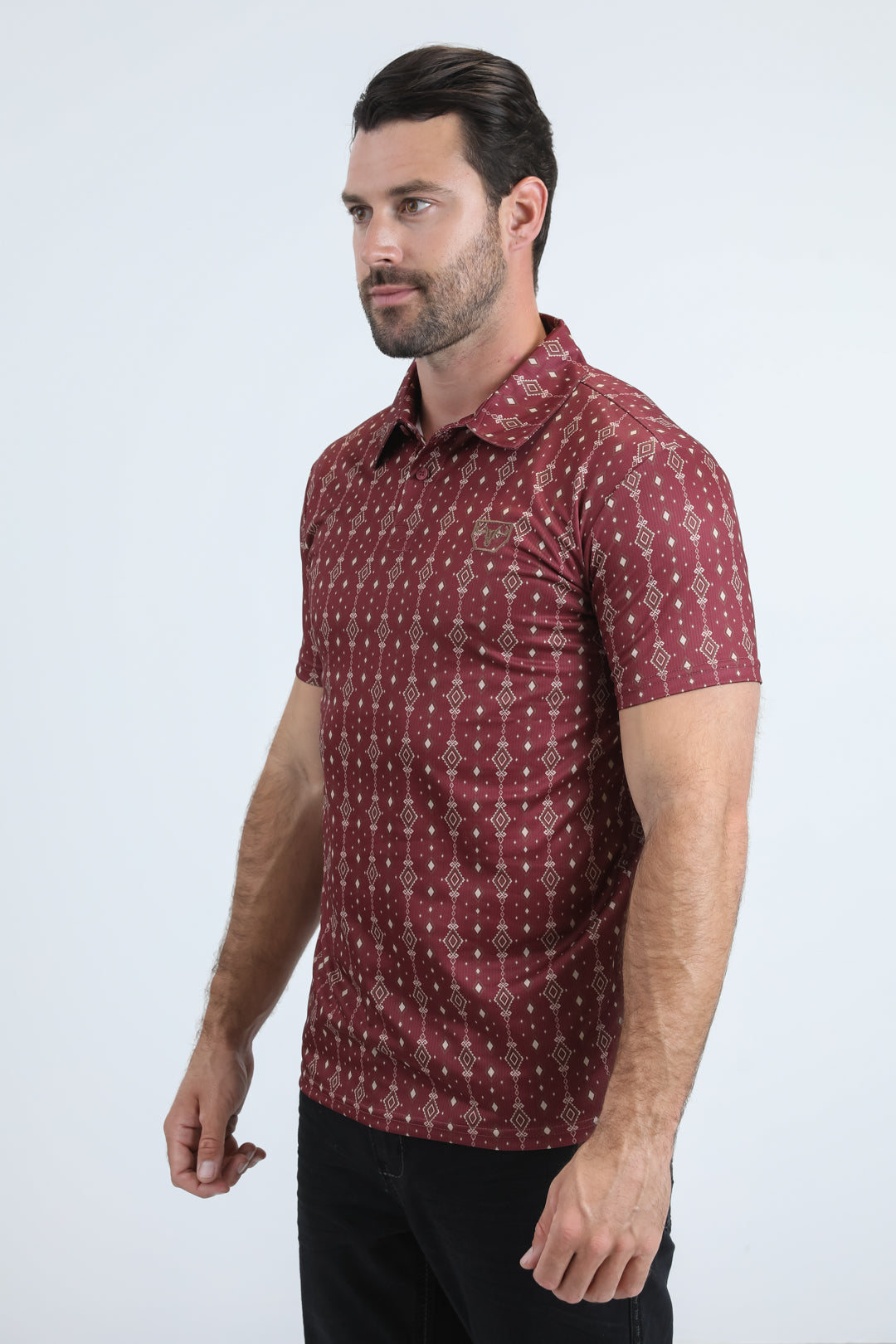 Mens Performance Fabric Modern Fit Stretch Aztec Print Red Polo