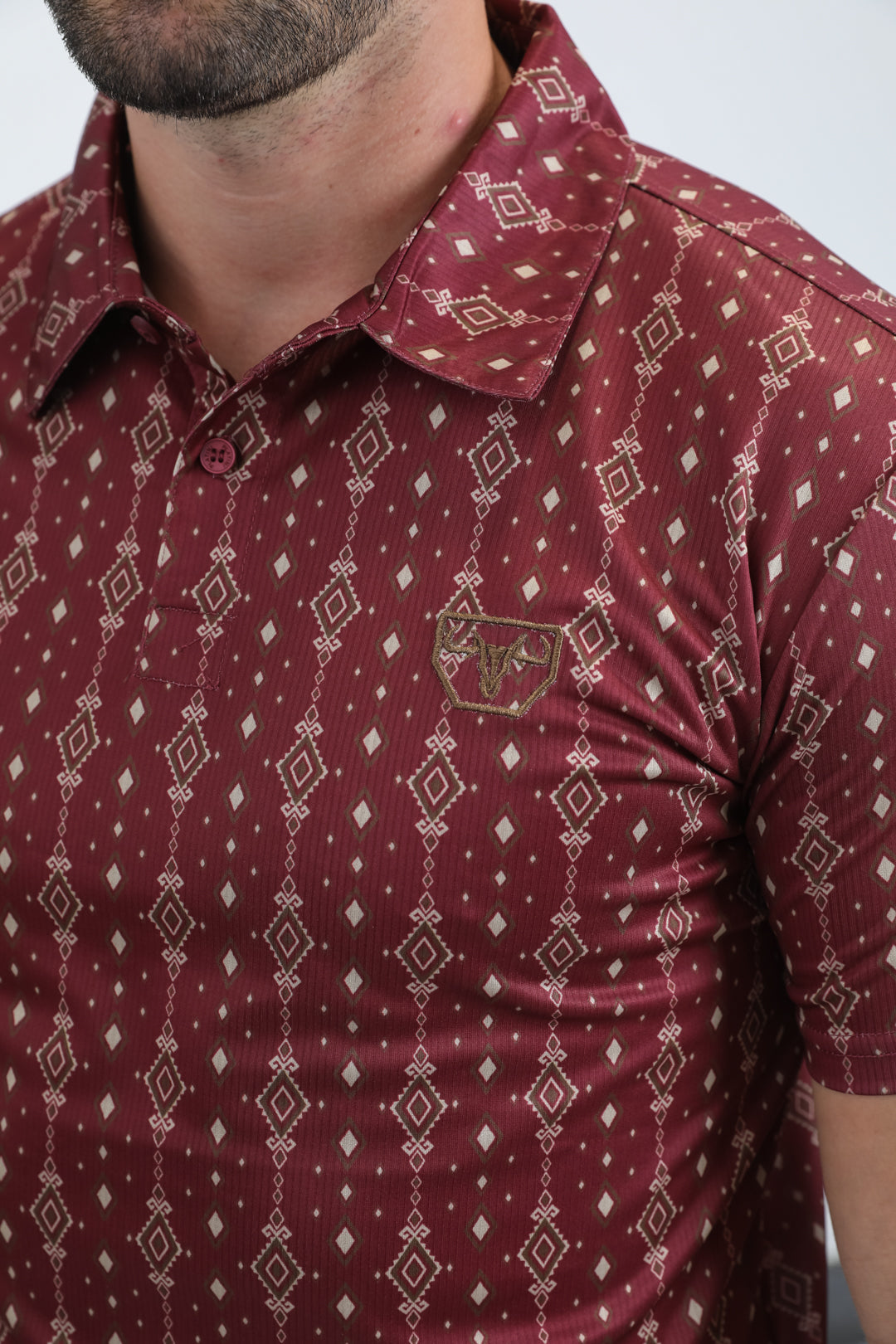 Mens Performance Fabric Modern Fit Stretch Aztec Print Red Polo