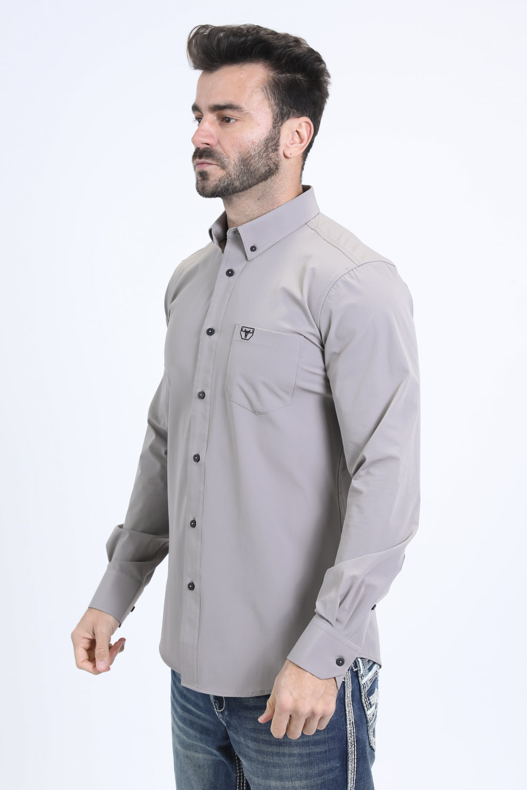 grey performance solid long sleeve shirt men platini back
