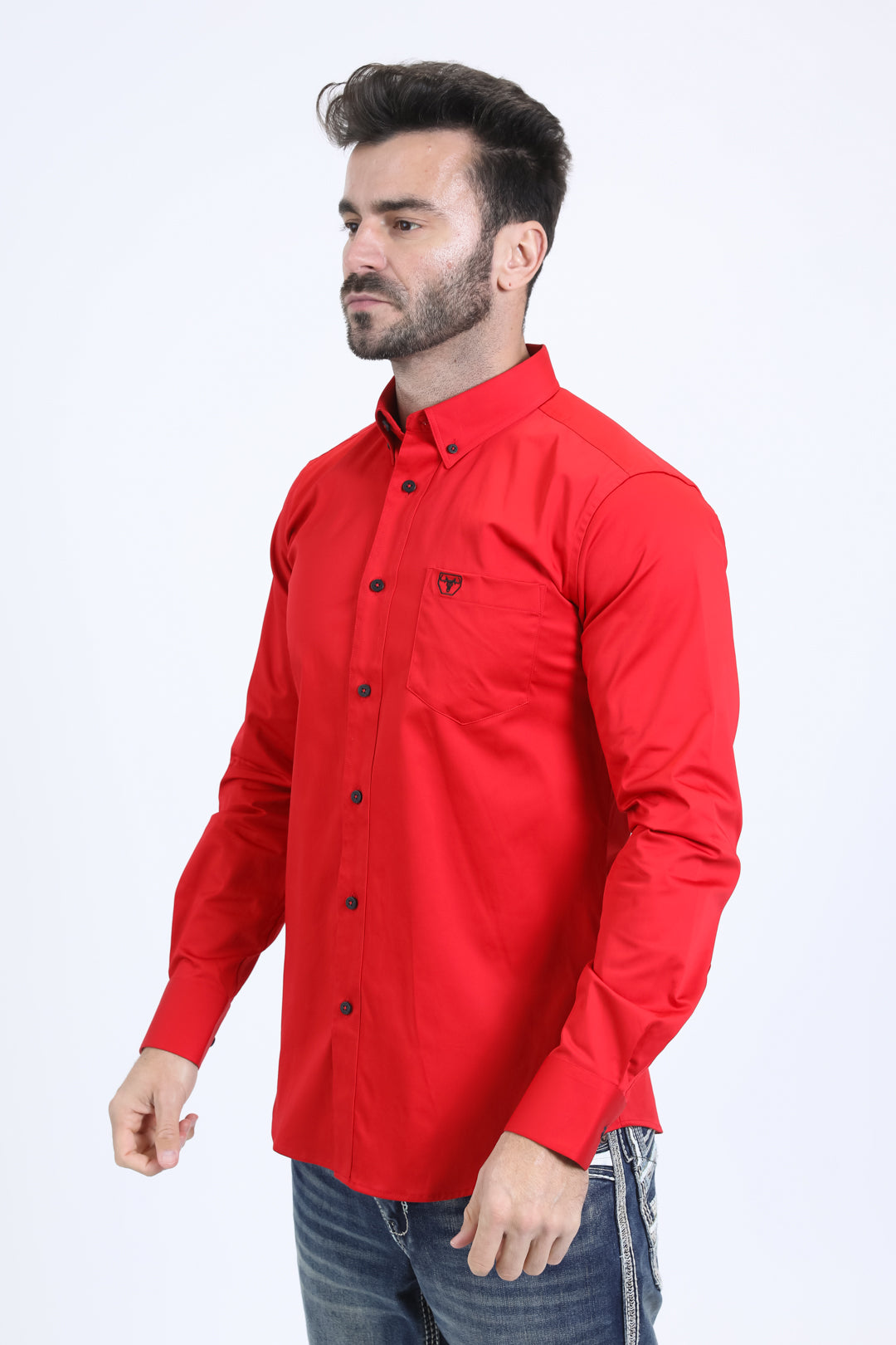 red performance solid long sleeve shirt men platini back