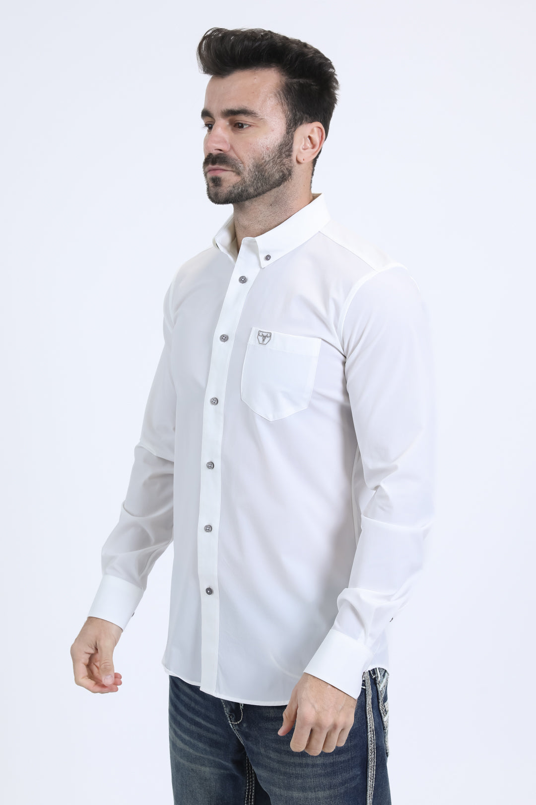 white performance solid long sleeve shirt men platini back