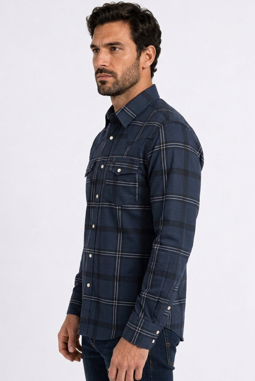 navy plaid western shirt men platini detail