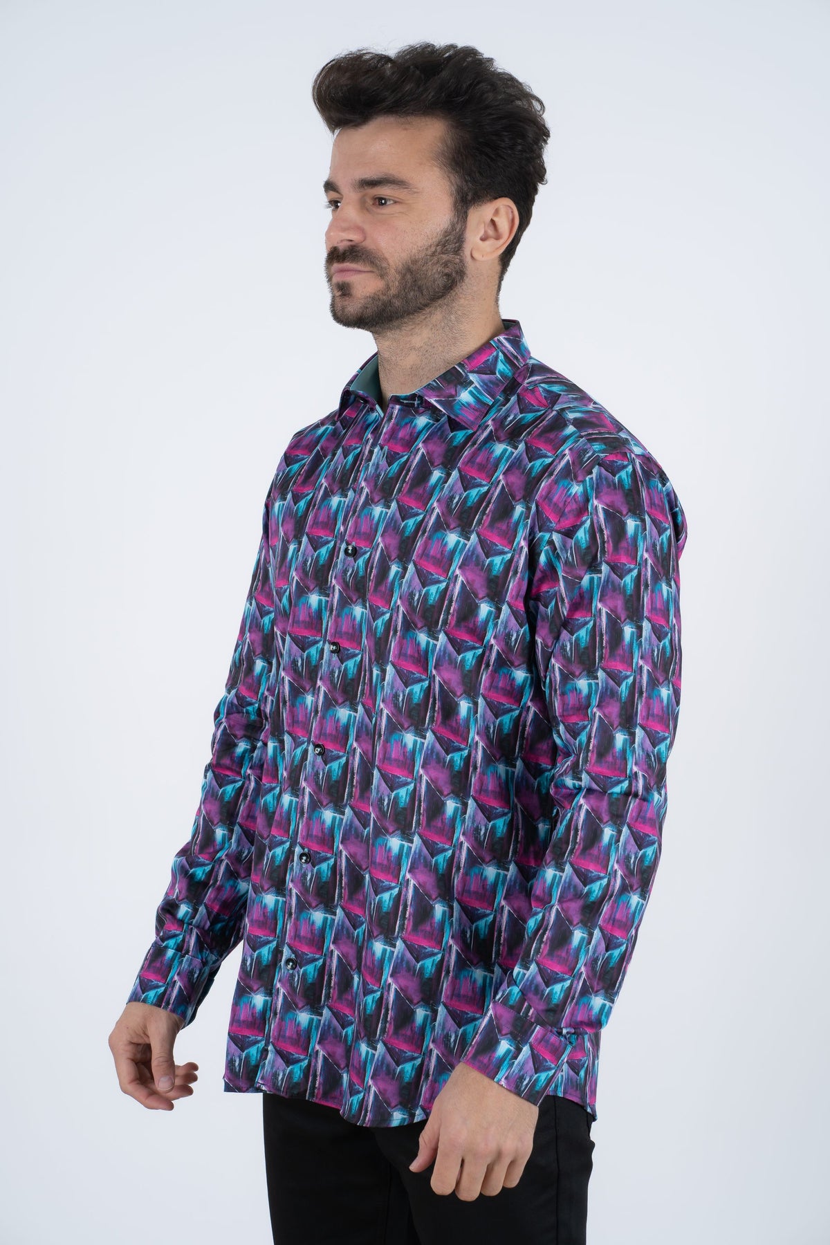 purple rings geometric botanical print shirt men platini detail-2