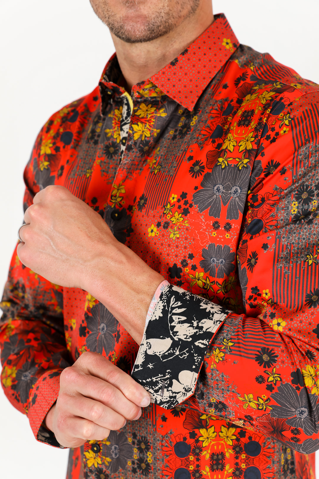 red abstract art print shirt men platini detail-2