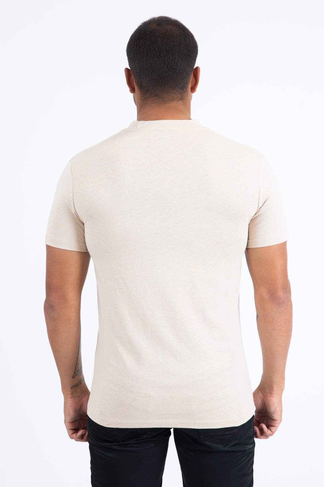 beige rooster logo tee men platini back
