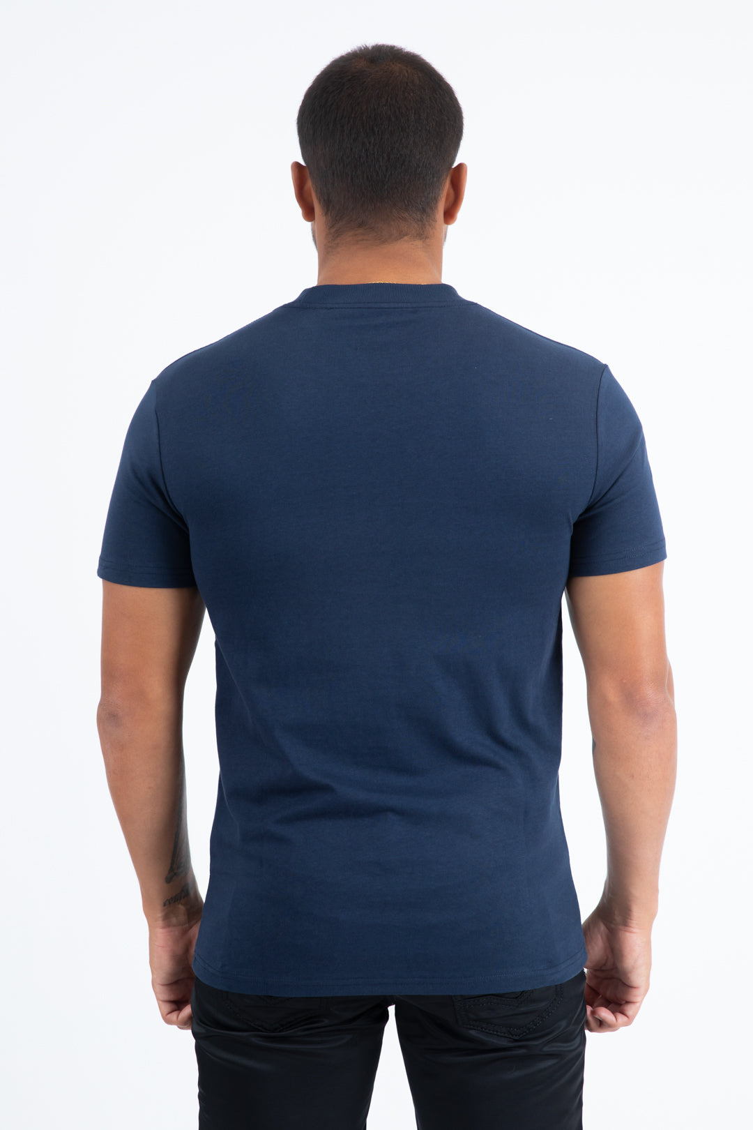 navy rooster logo tee men platini back
