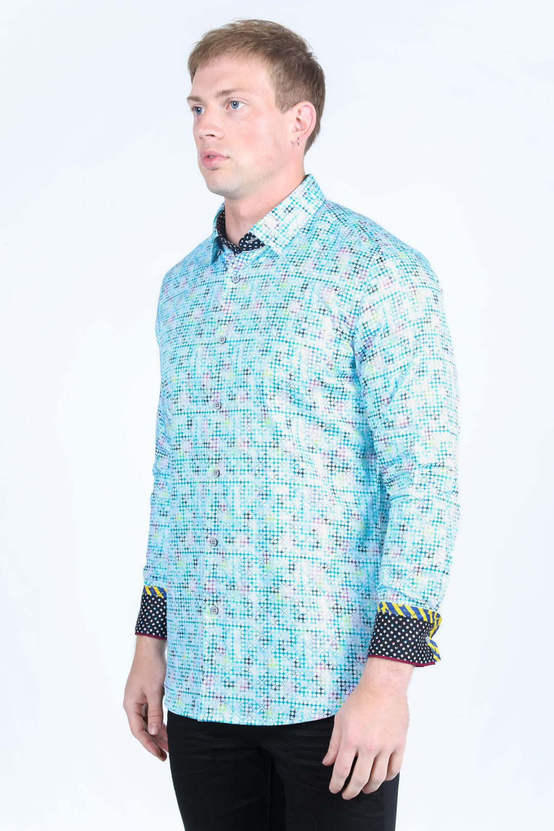 light floral contemporary contrast cuff shirt men platini back