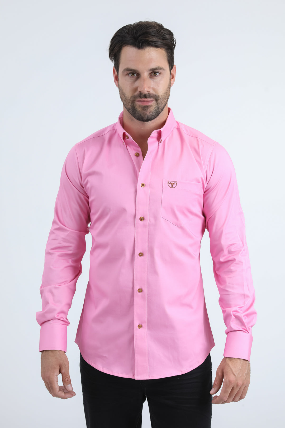 Men’s Single Pocket Logo Modern Fit Stretch Dress Hot Pink Shirt