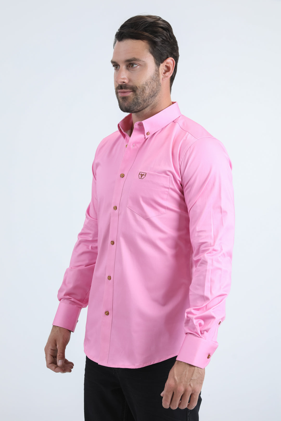 Men’s Single Pocket Logo Modern Fit Stretch Dress Hot Pink Shirt
