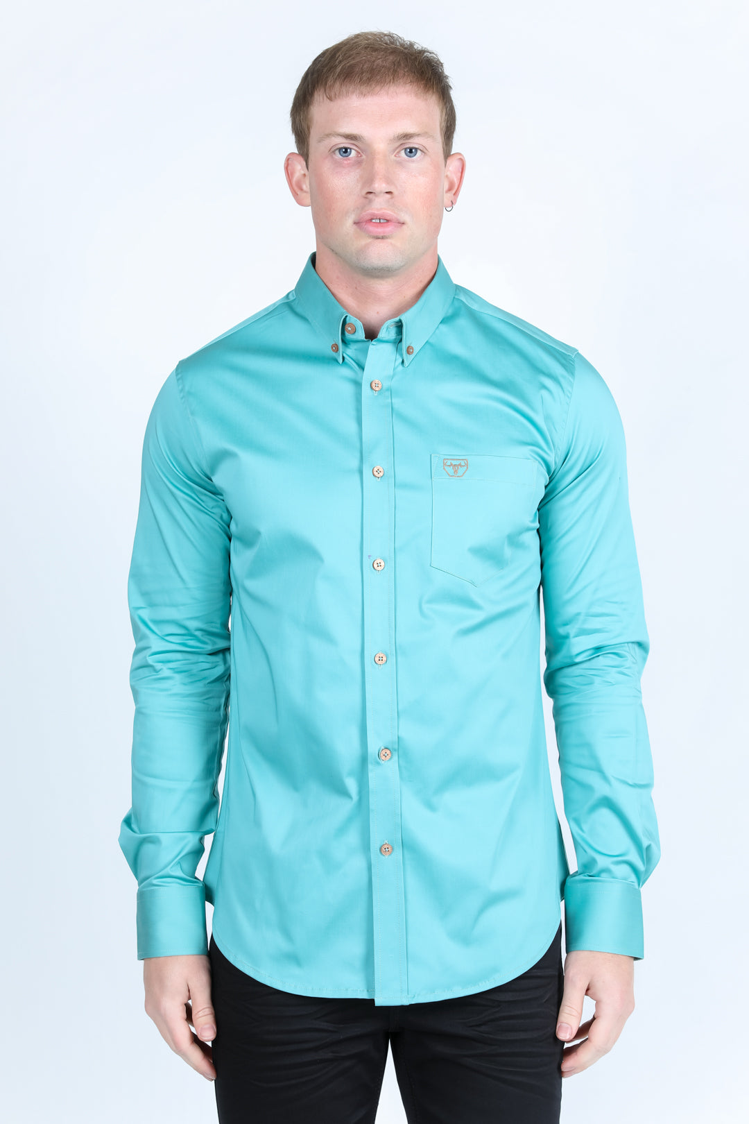 Men’s Single Pocket Logo Modern Fit Stretch Dress Shirt - Turquoise