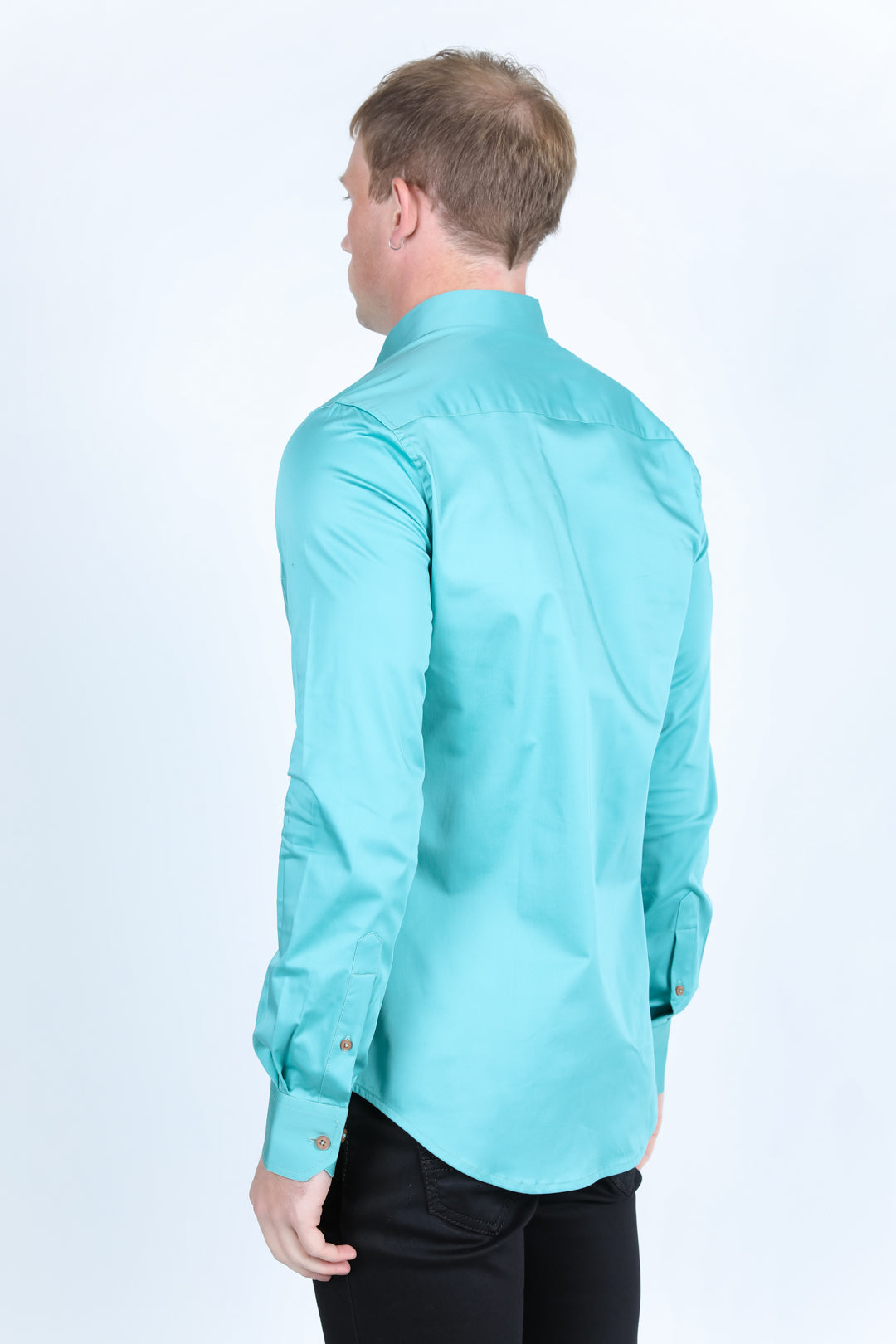 Men’s Single Pocket Logo Modern Fit Stretch Dress Shirt - Turquoise