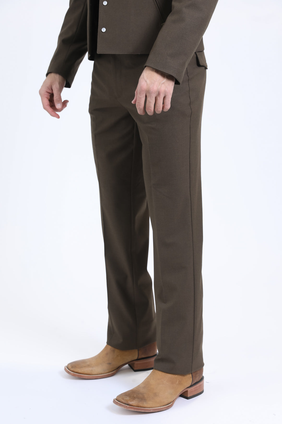 Mens Poly-Stretch Fit Western Brown Suit Pants