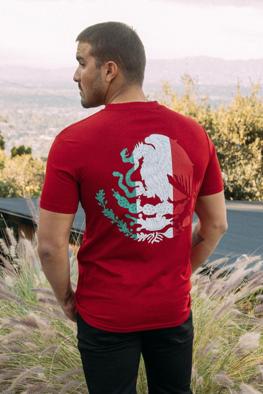 red mexican eagle flag tee men platini detail-2