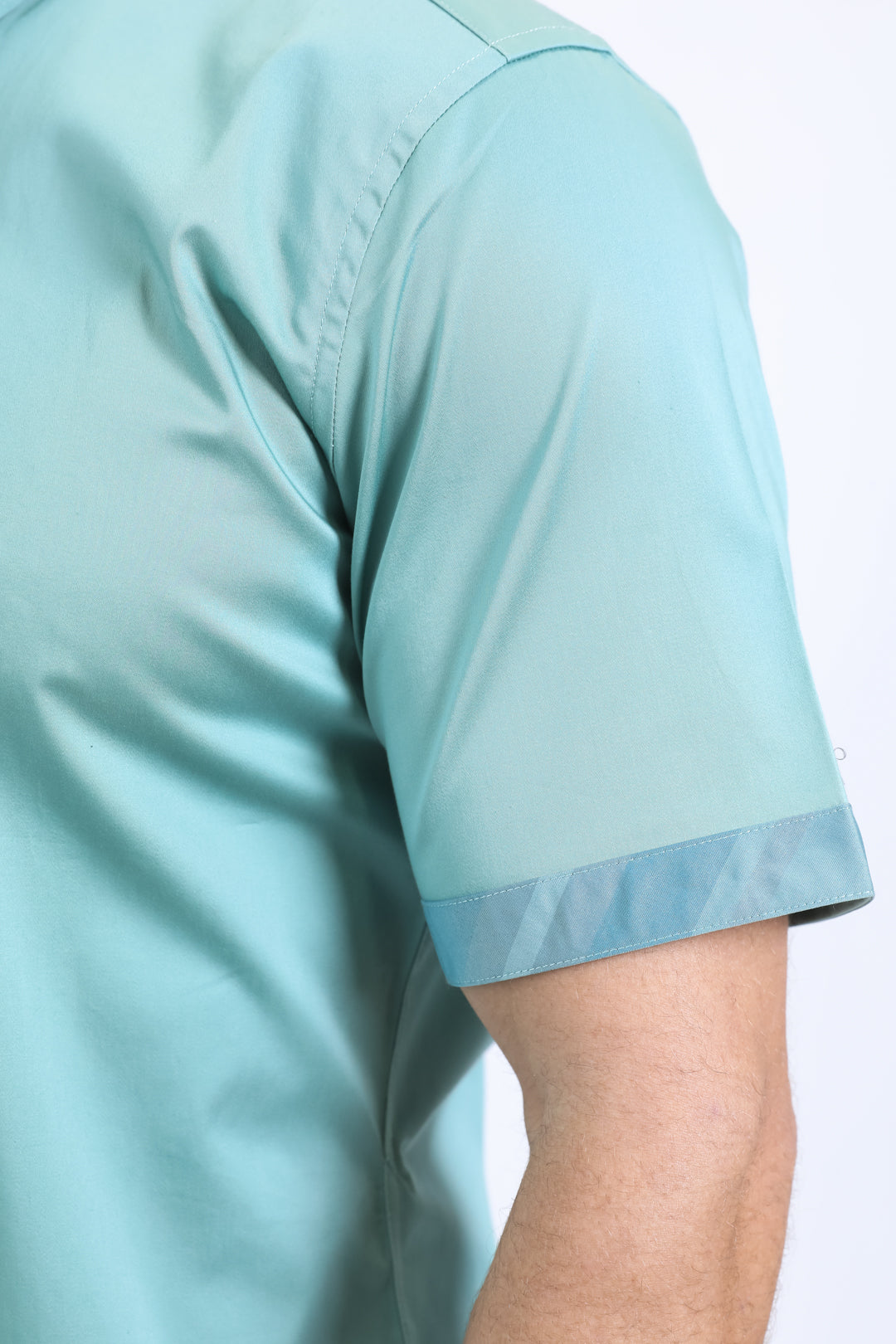 teal satin contrast trim shirt men platini back