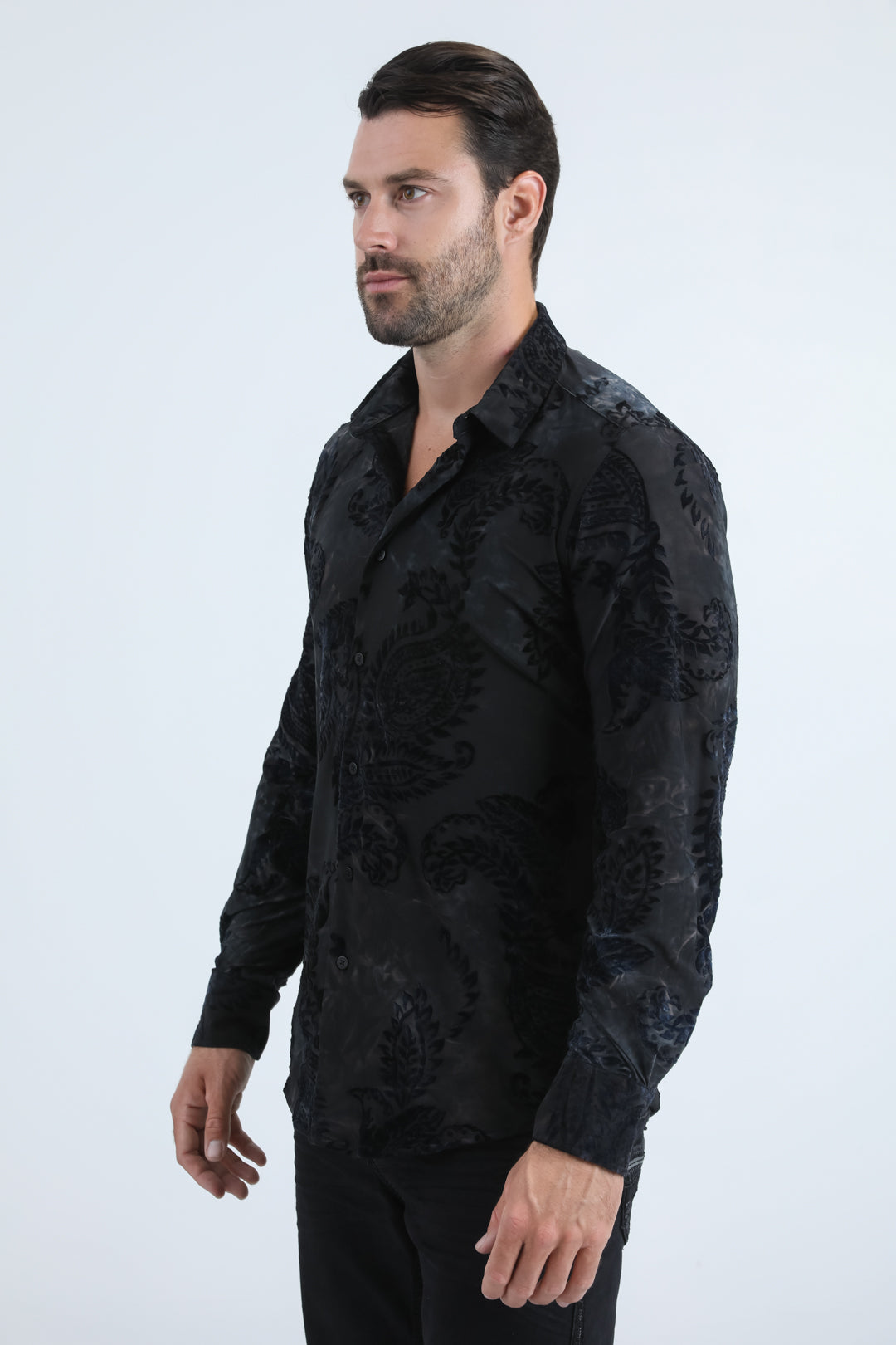 black rich texture jacquard shirt men platini back