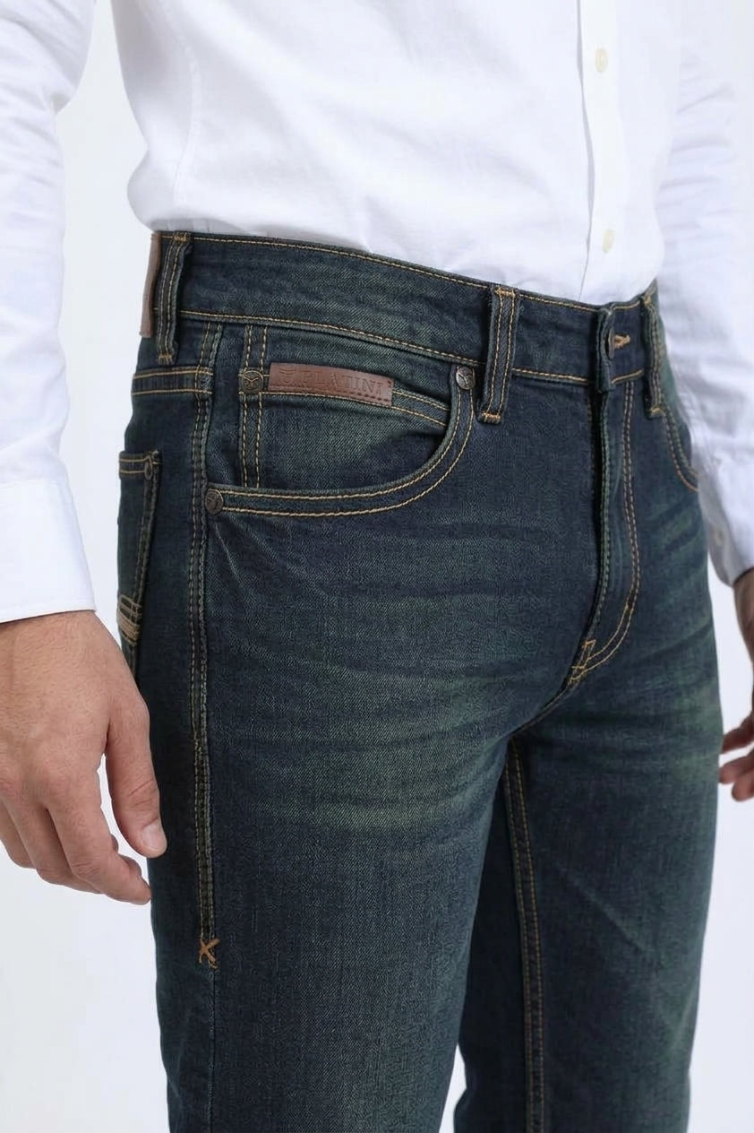 dark indigo wade aztec boot cut jean men platini detail