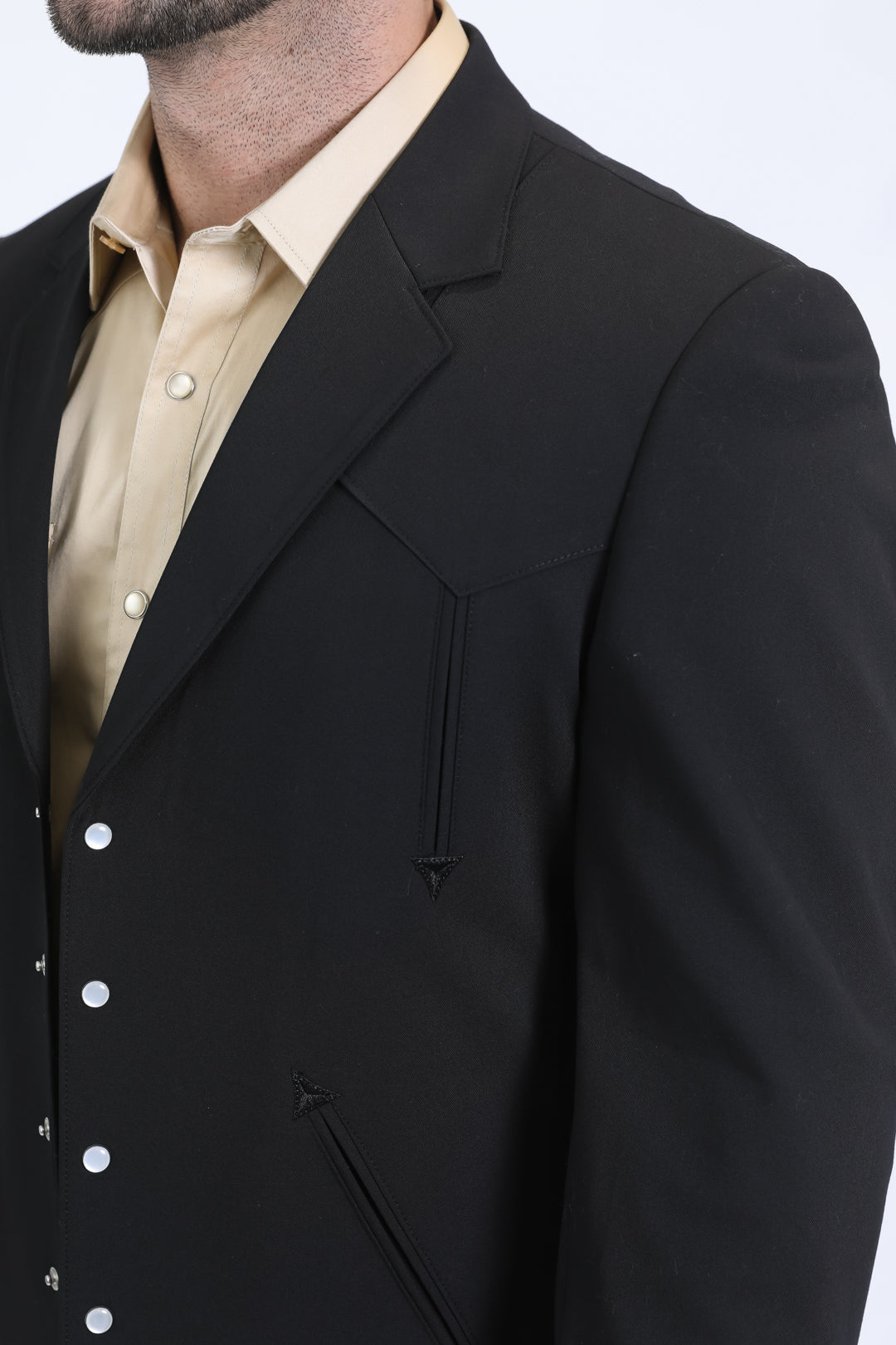 black wessex double-breasted suit men platini close up jacket