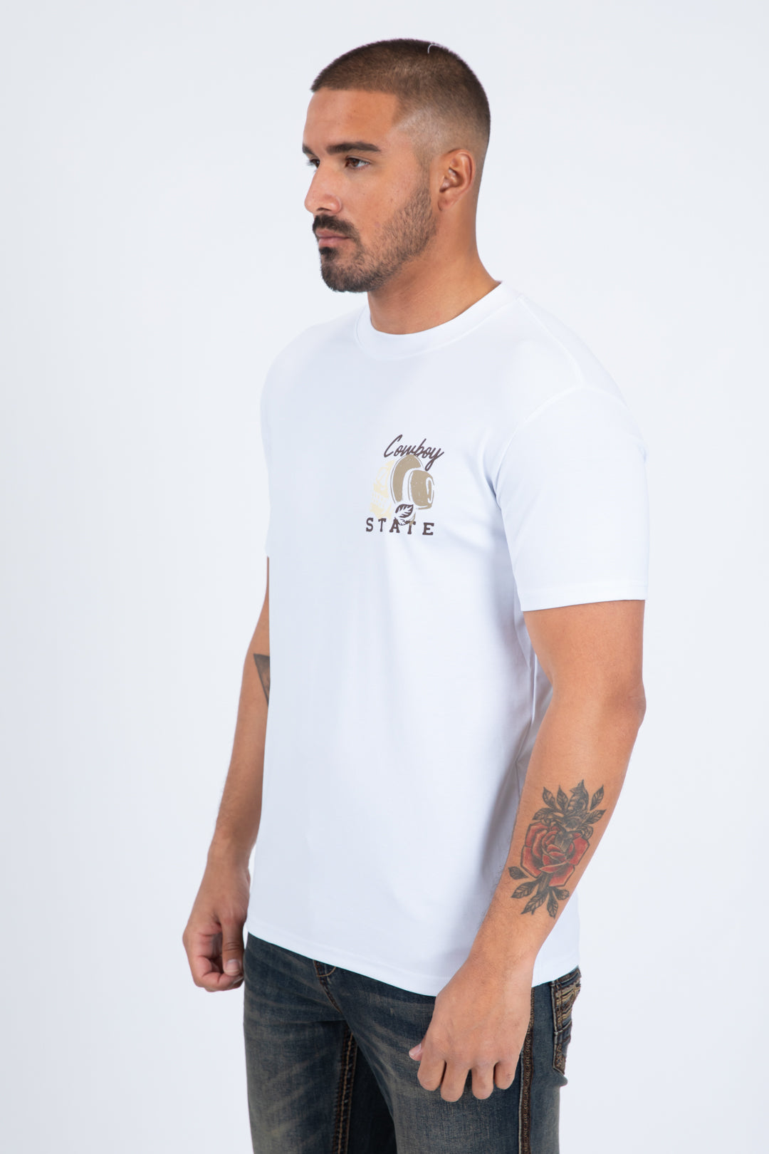 white cowboy desert skull tee men platini back