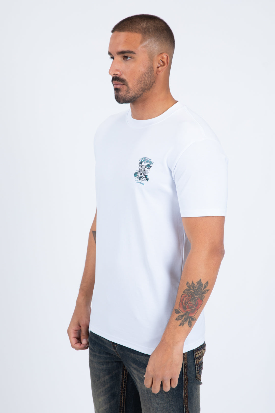 white western skull horseshoe tee men platini back
