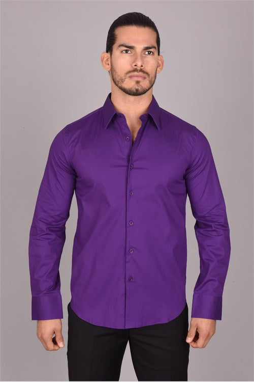 Men's Classic Slim Fit Stretch Dress Shirt In Purple