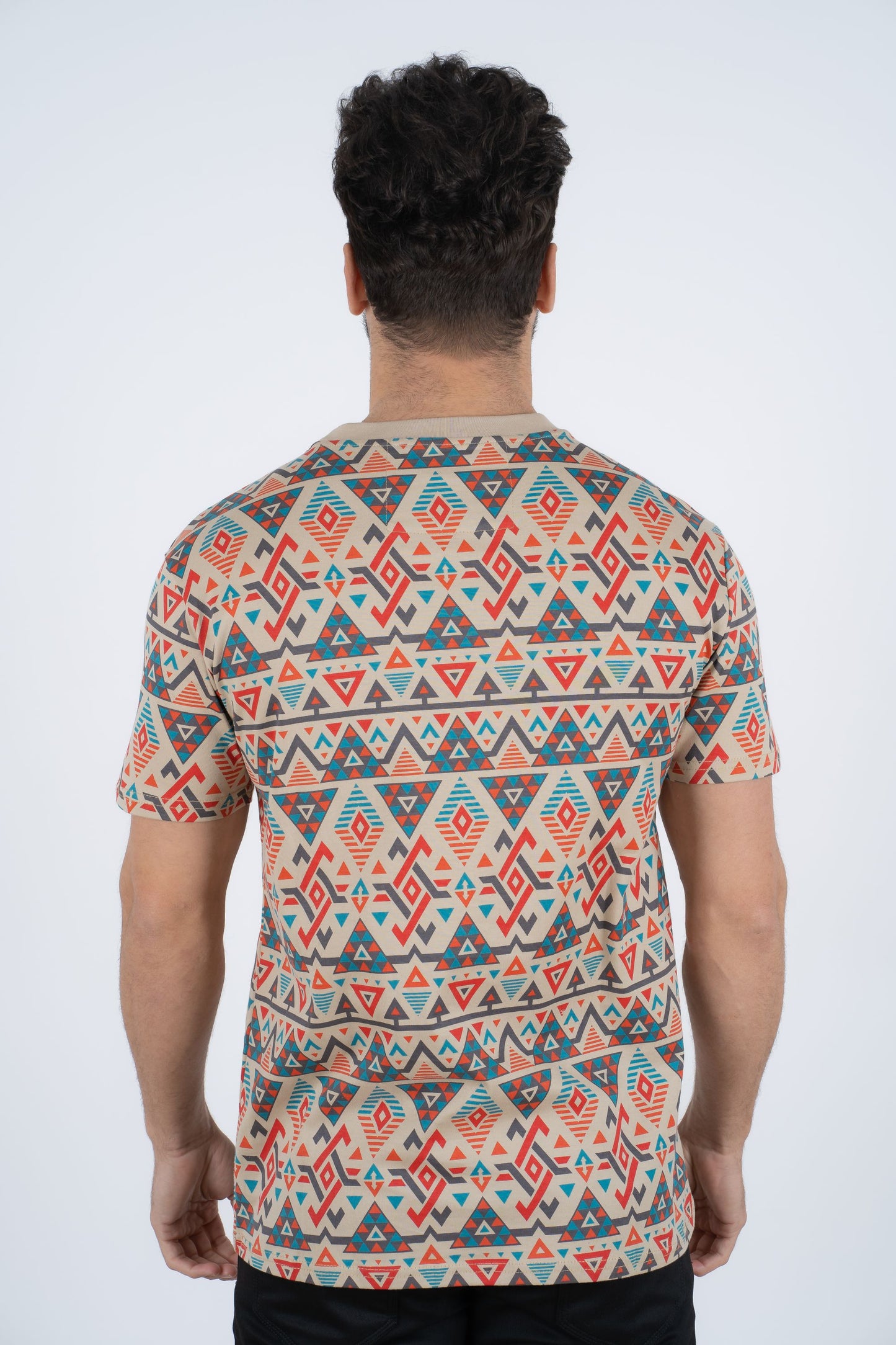 Men's Cotton Beige Aztec Print T-shirt