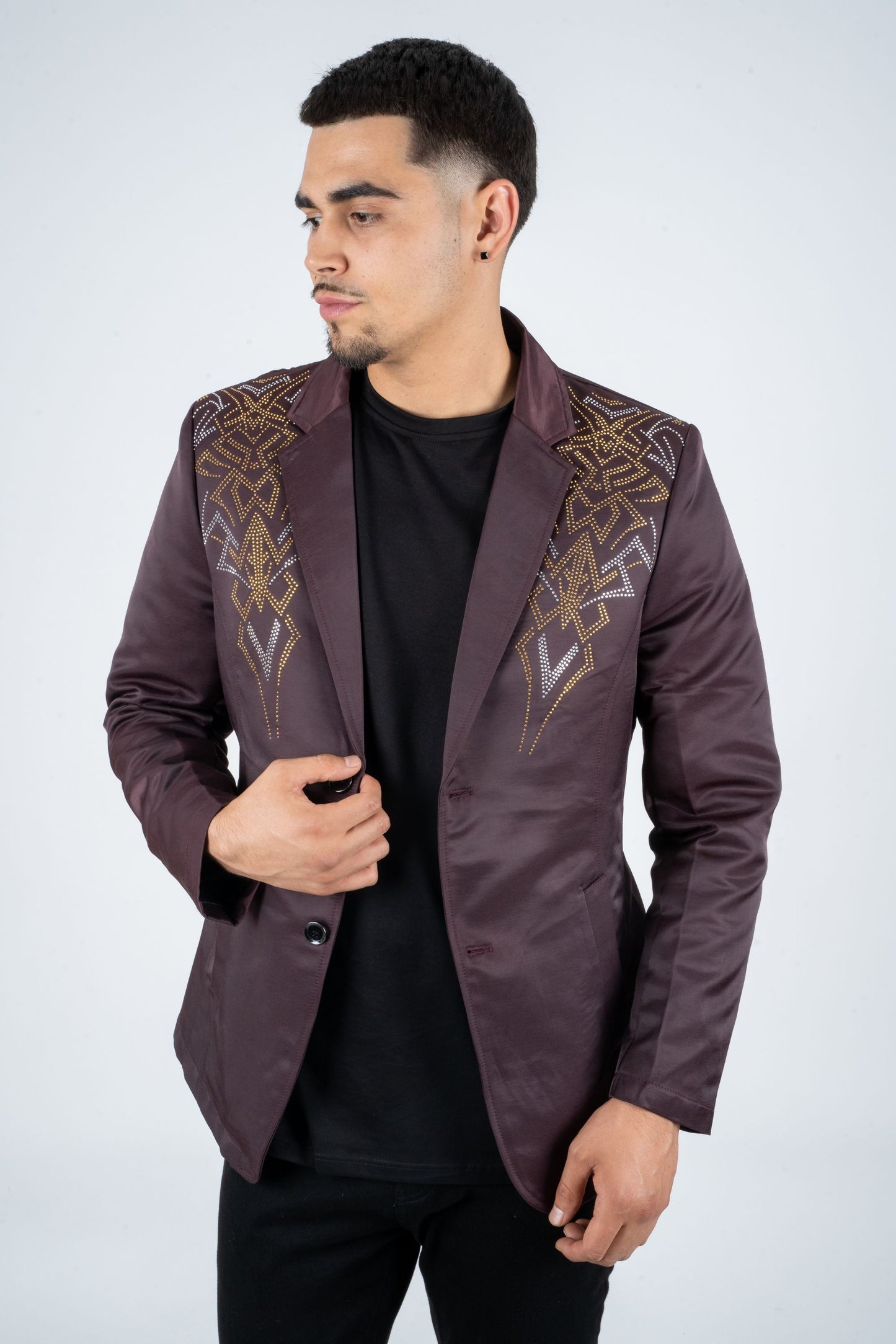 Men's Double Button Rhinestone Wine Blazer