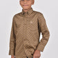 Kid's Cotton Brown Monogram Digital Print Dress Shirt