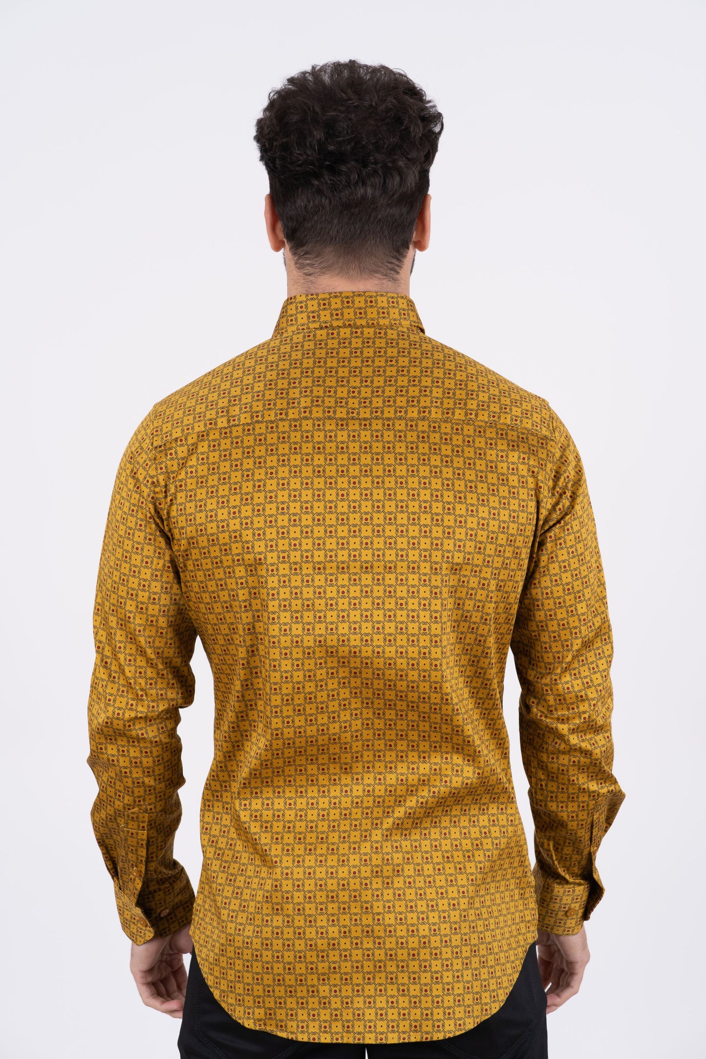 Men's Cotton Yellow Monogram Digital Print Dress Shirt
