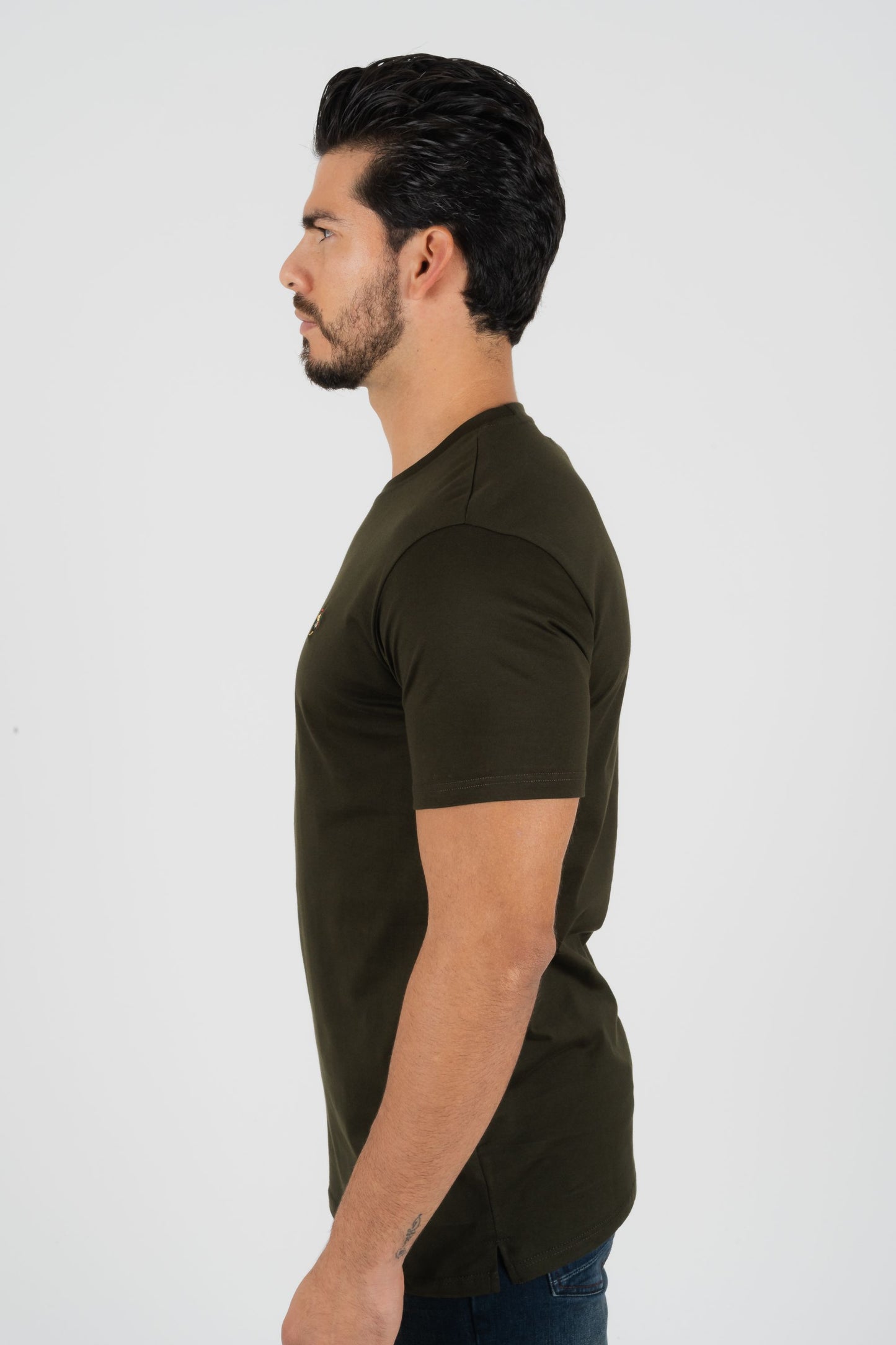 Mens Rooster Chest Embroidery Olive T-shirt