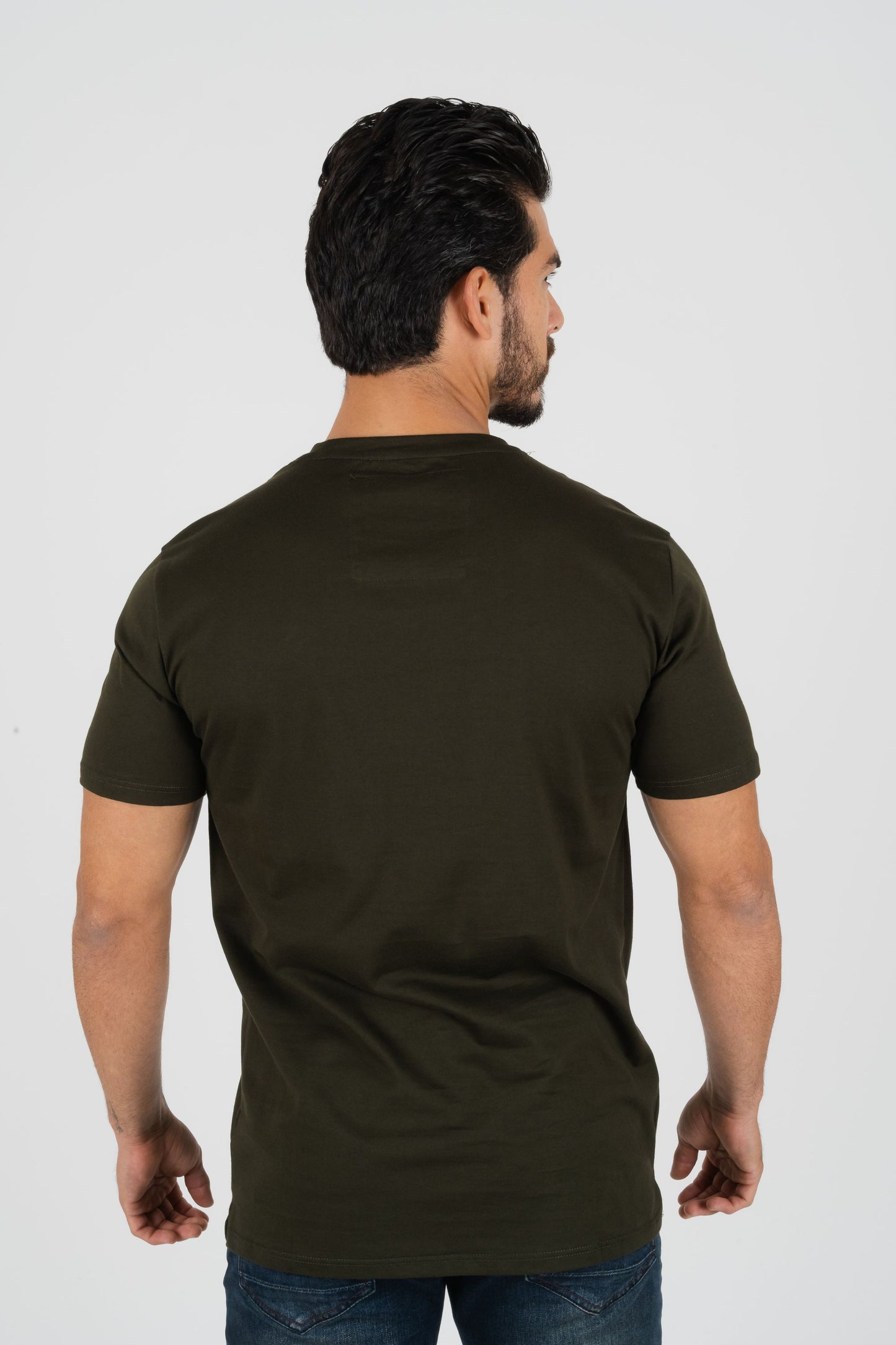 Mens Rooster Chest Embroidery Olive T-shirt