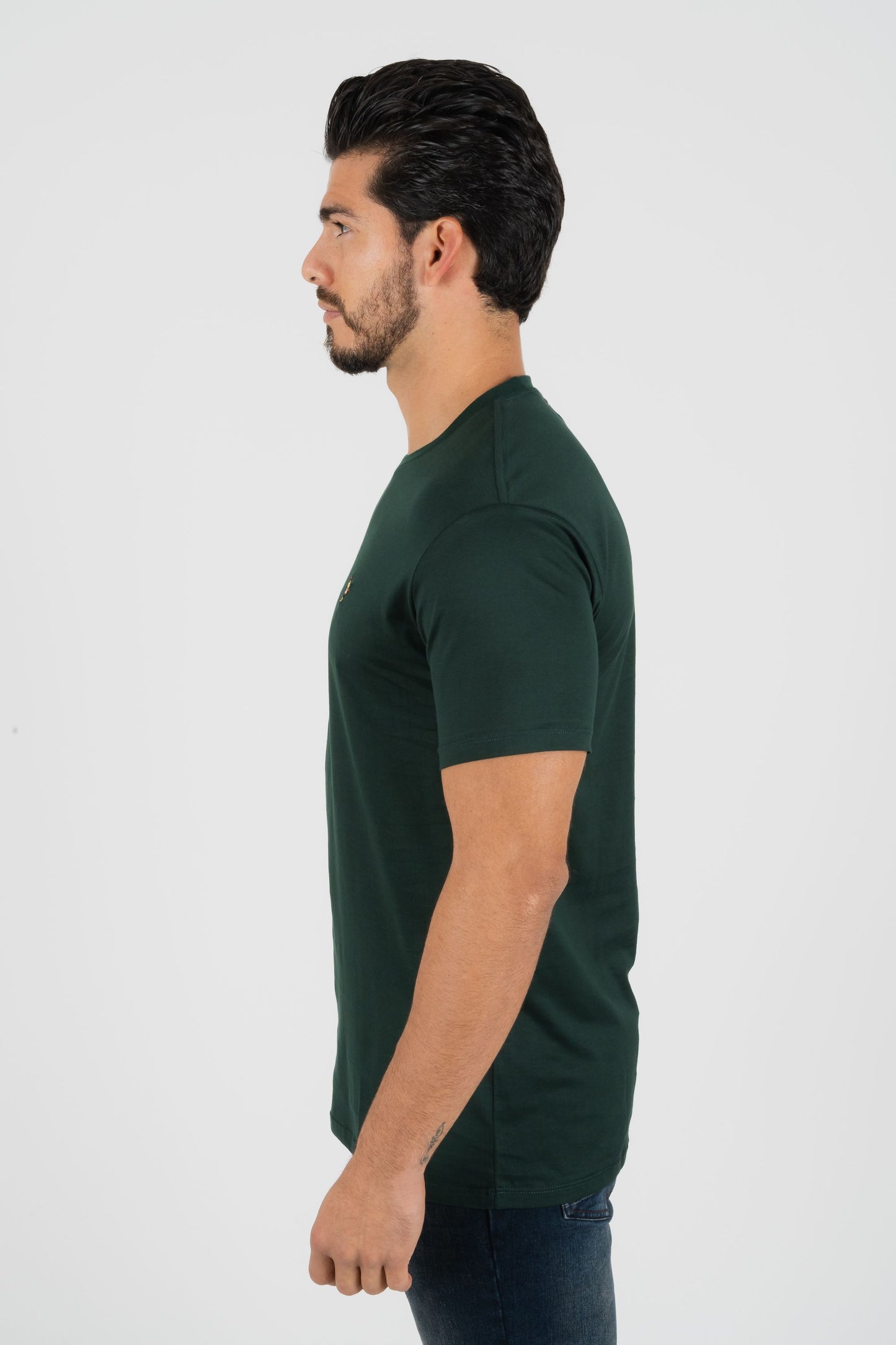 Mens Rooster Chest Embroidery Hunter Green T-shirt