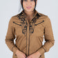 Ladies Cotton Camel Embroidery Western Shirt