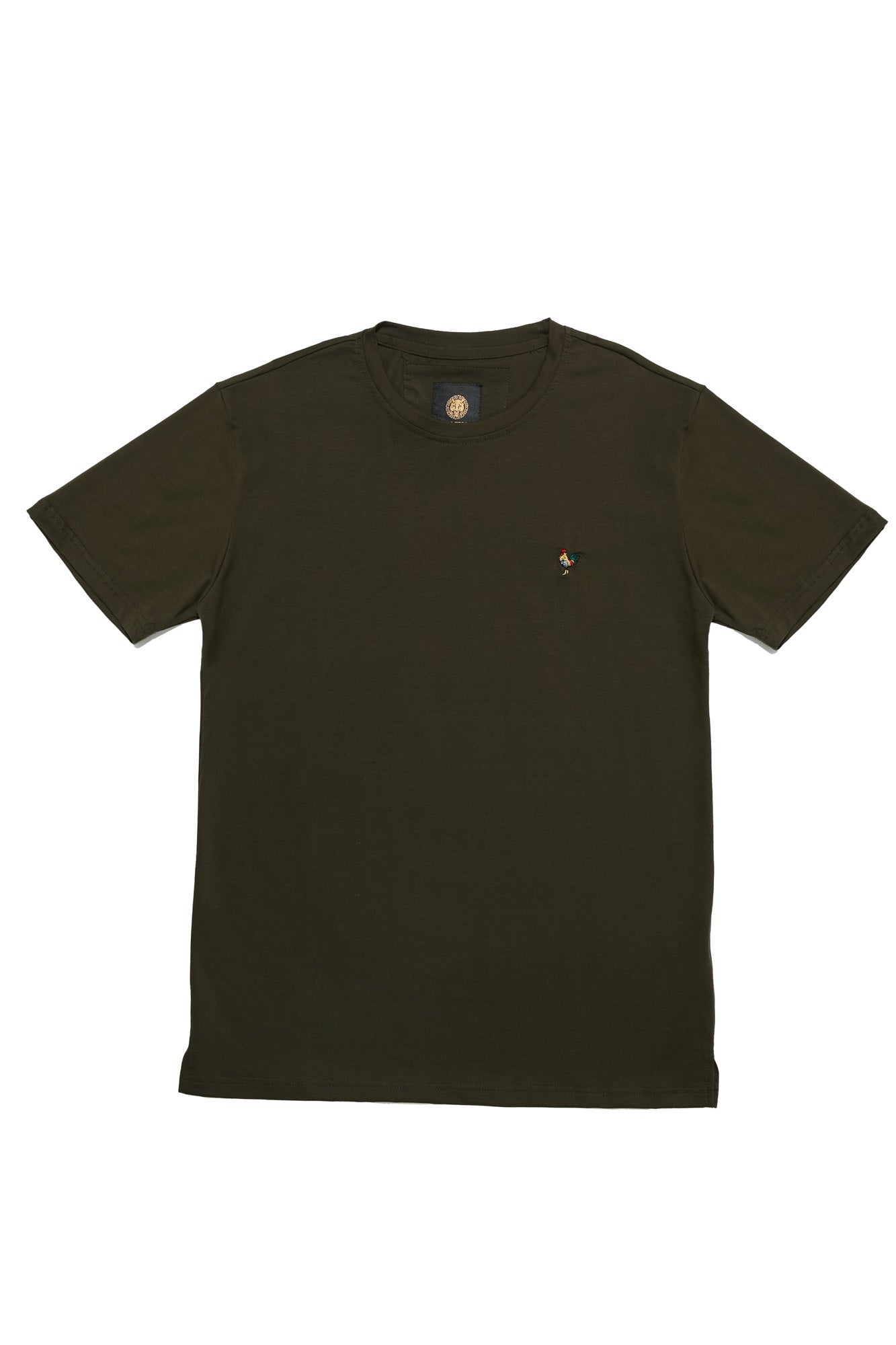 Mens Rooster Chest Embroidery Olive T-shirt