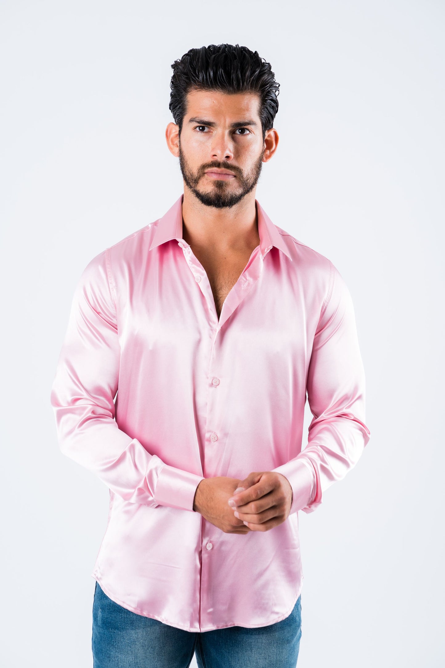 Men's Satin Pink Dress Shirt