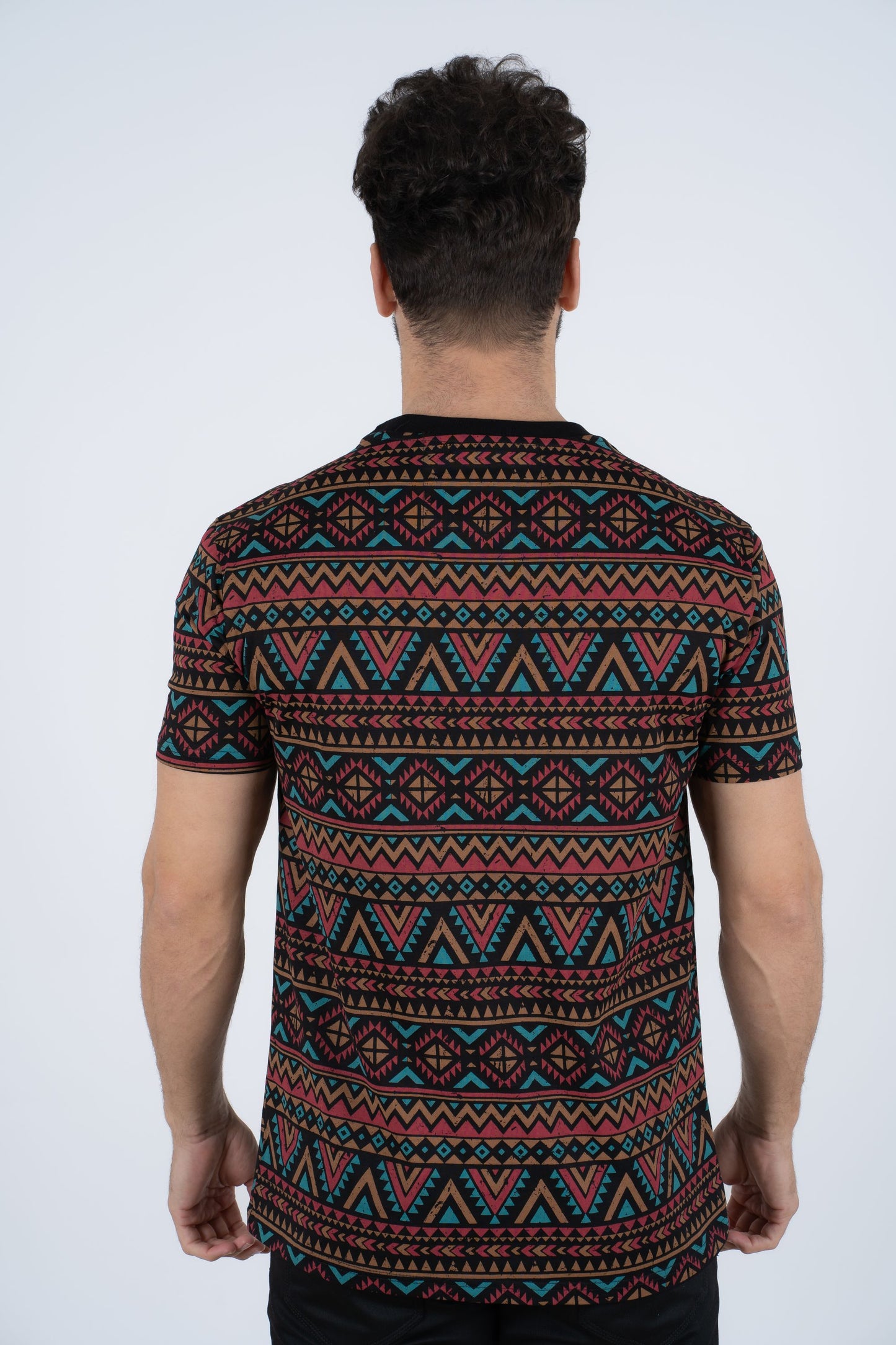 Men's Cotton Black Aztec Print T-shirt