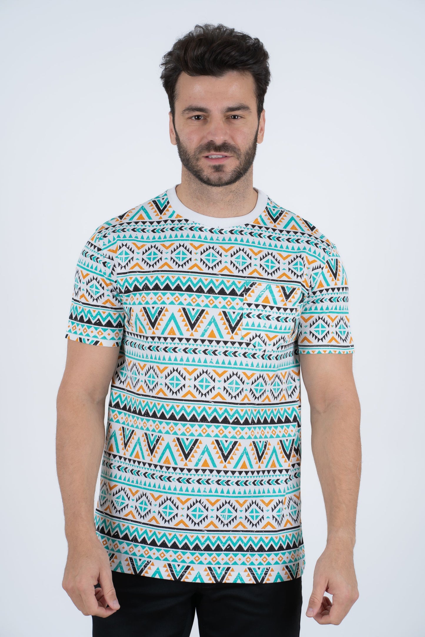 Men's Cotton White Aztec Print T-shirt