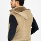 Men's Khaki Padded Hooded Vest w/ Faux Fur Lining