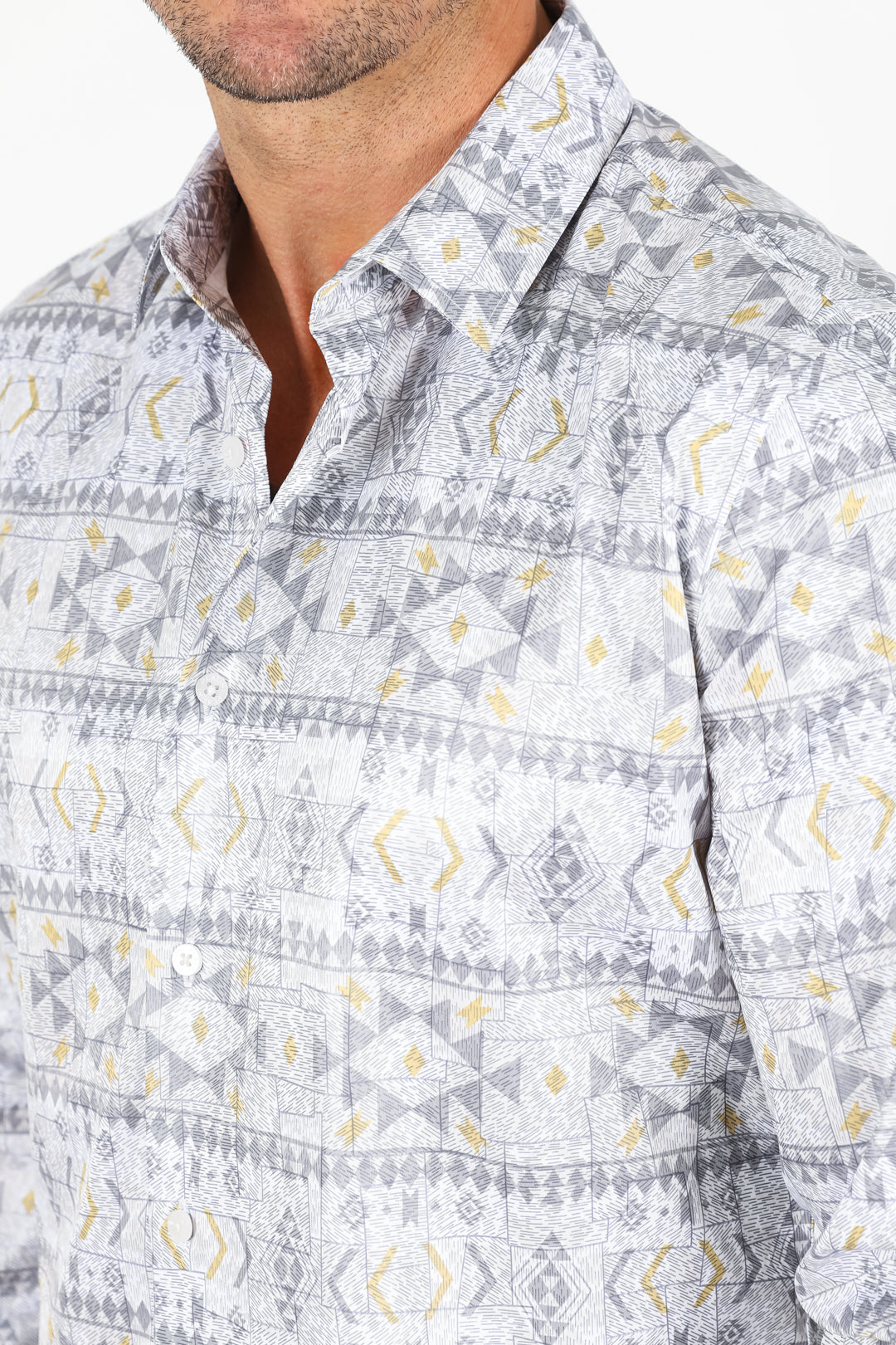 Mens Modern Fit Stretch Aztec Foiled Shirt - White